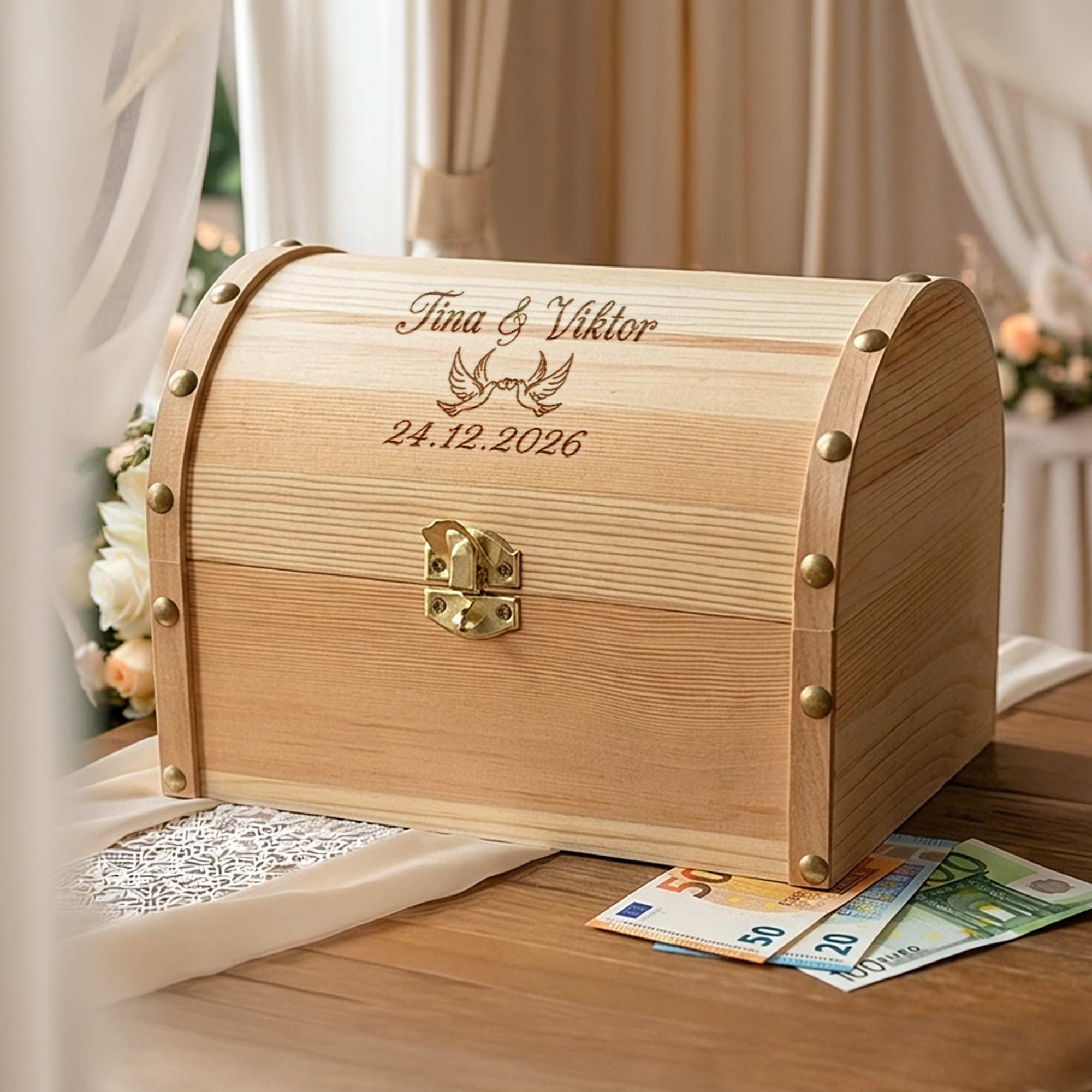 Geld Schatzkiste zur Hochzeit Groß - Liebestauben Geld Schatzkiste zur Hochzeit Groß - Liebestauben