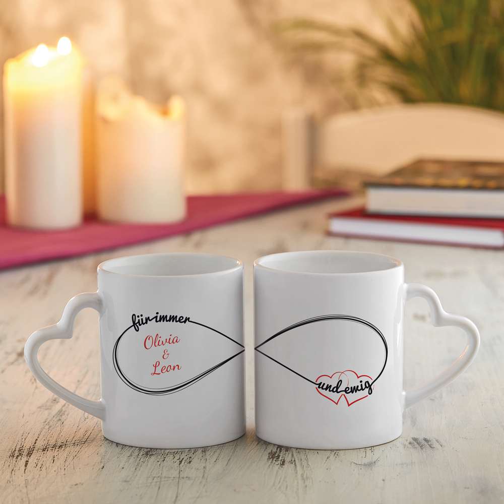 Personalisiertes Herz Henkeltasse Set - Unendlichkeitszeichen 3144