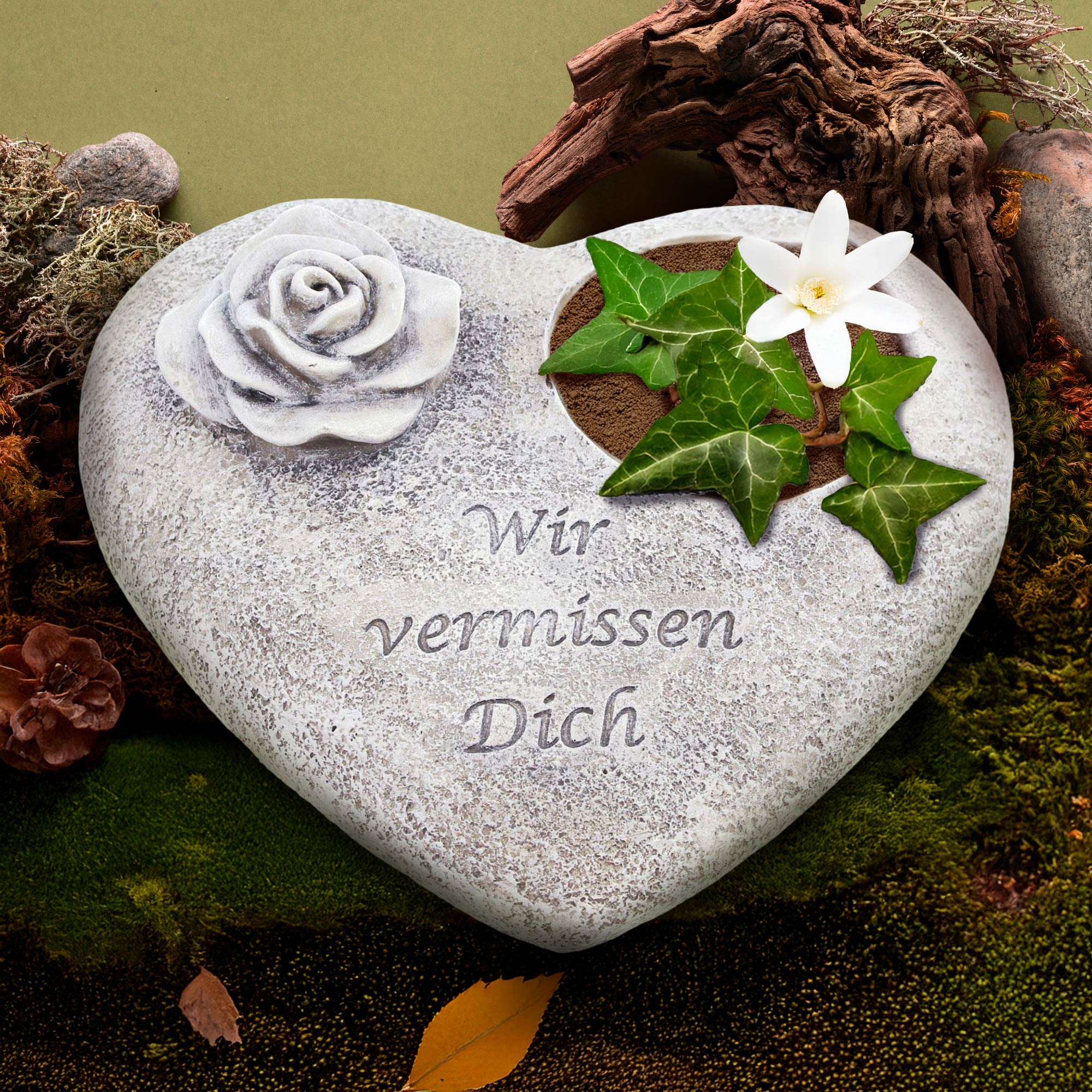 Grabherz Gedenkstein für Grabkerzen - Wir vermissen Dich