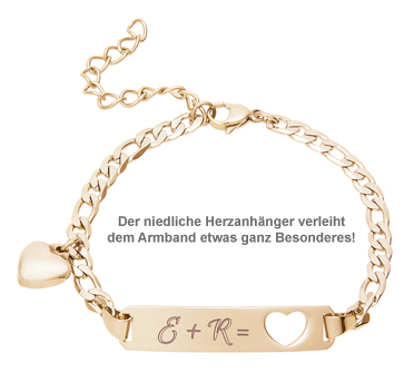 Armband mit Herzstanze Gold - Initialengravur