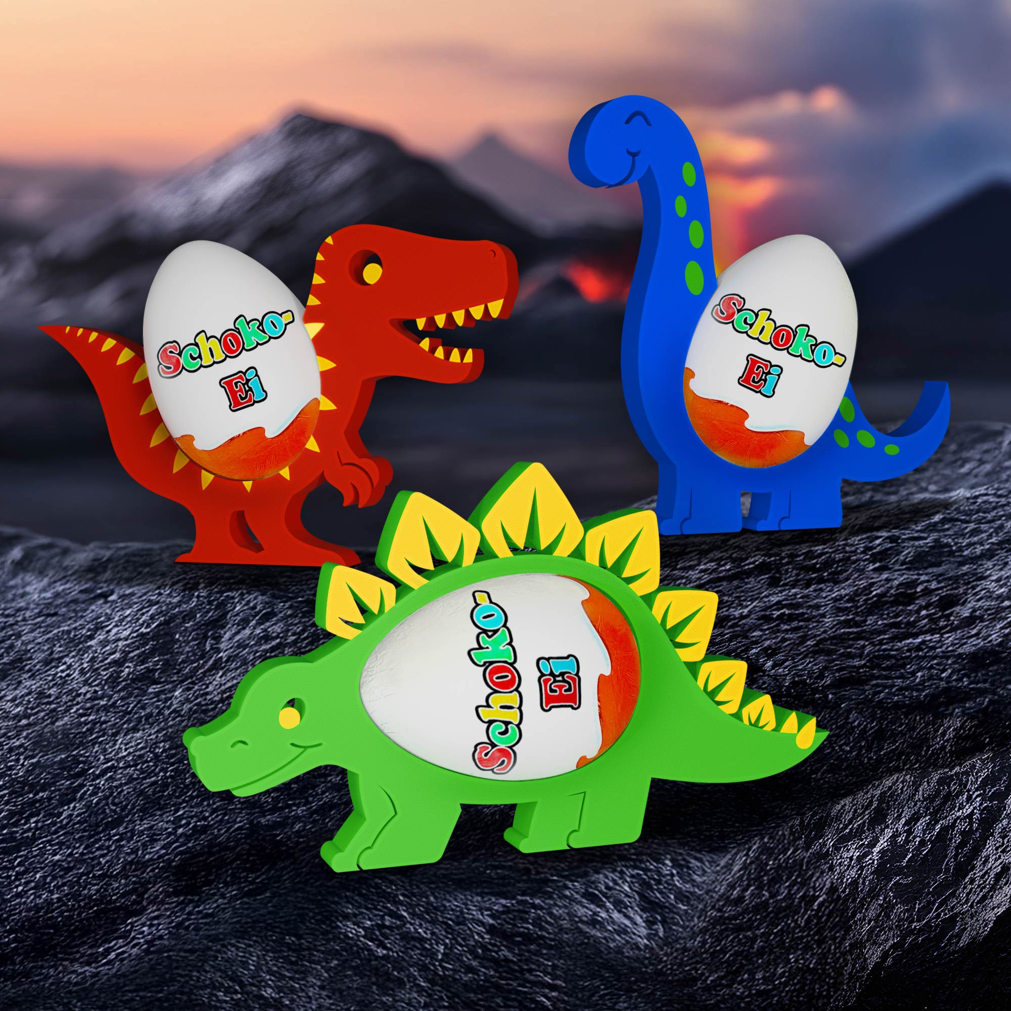 Dinosaurier Ü-Ei Halter Bunt - 3er Set