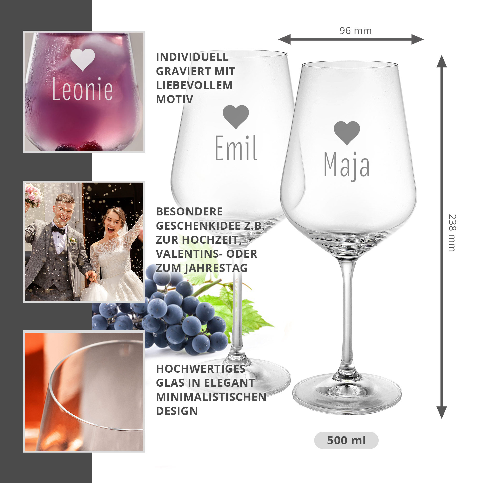 Personalisierte Weingläser Herz - 2er Set