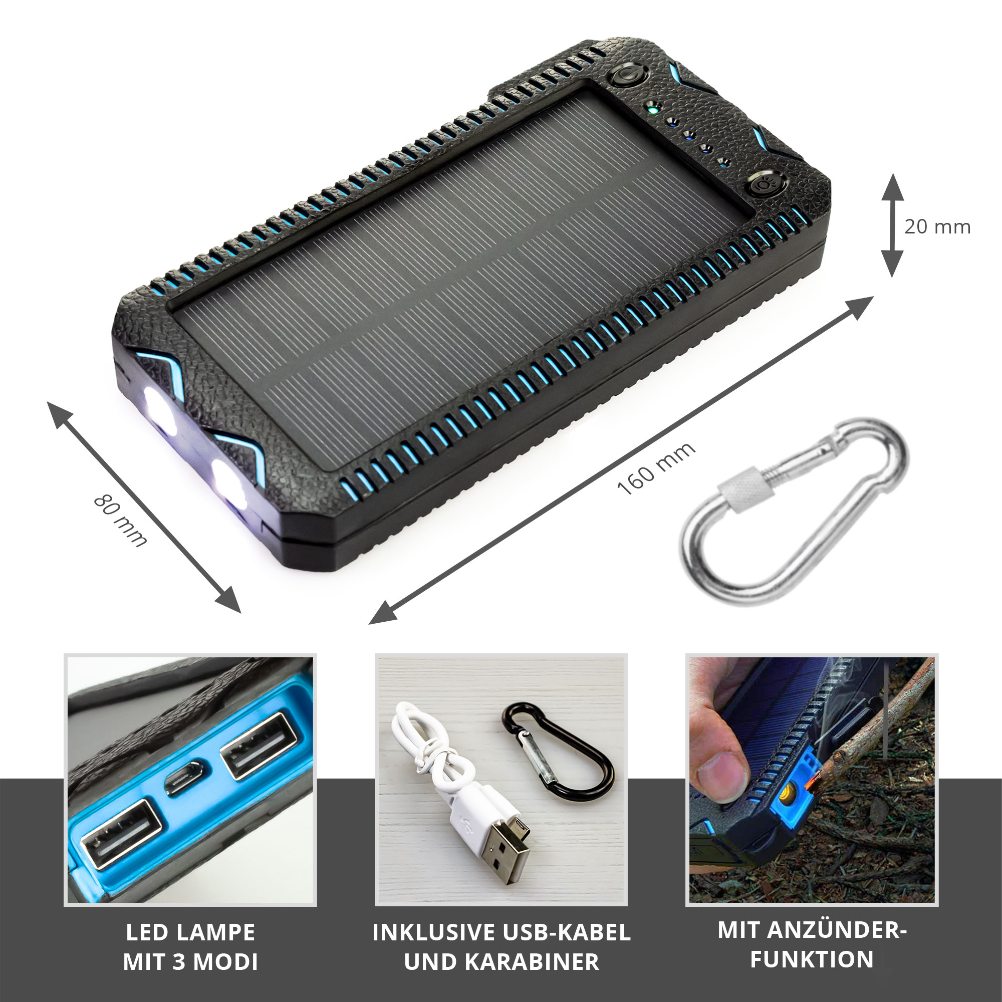 Solar Powerbank mit Taschenlampe