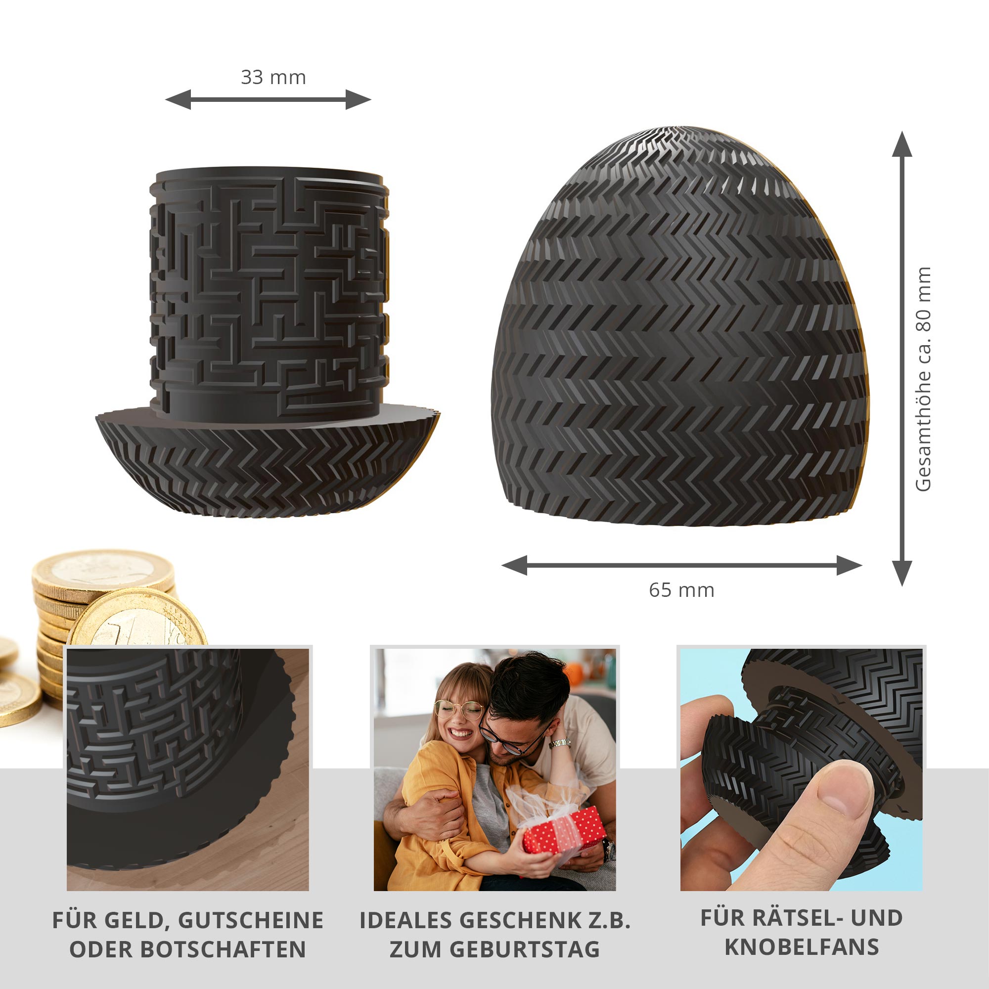 Labyrinthbox Ei – Geschenkverpackung für Geld & Gutscheine - Schwarz Labyrinthbox Ei – Geschenkverpackung für Geld & Gutscheine - Schwarz