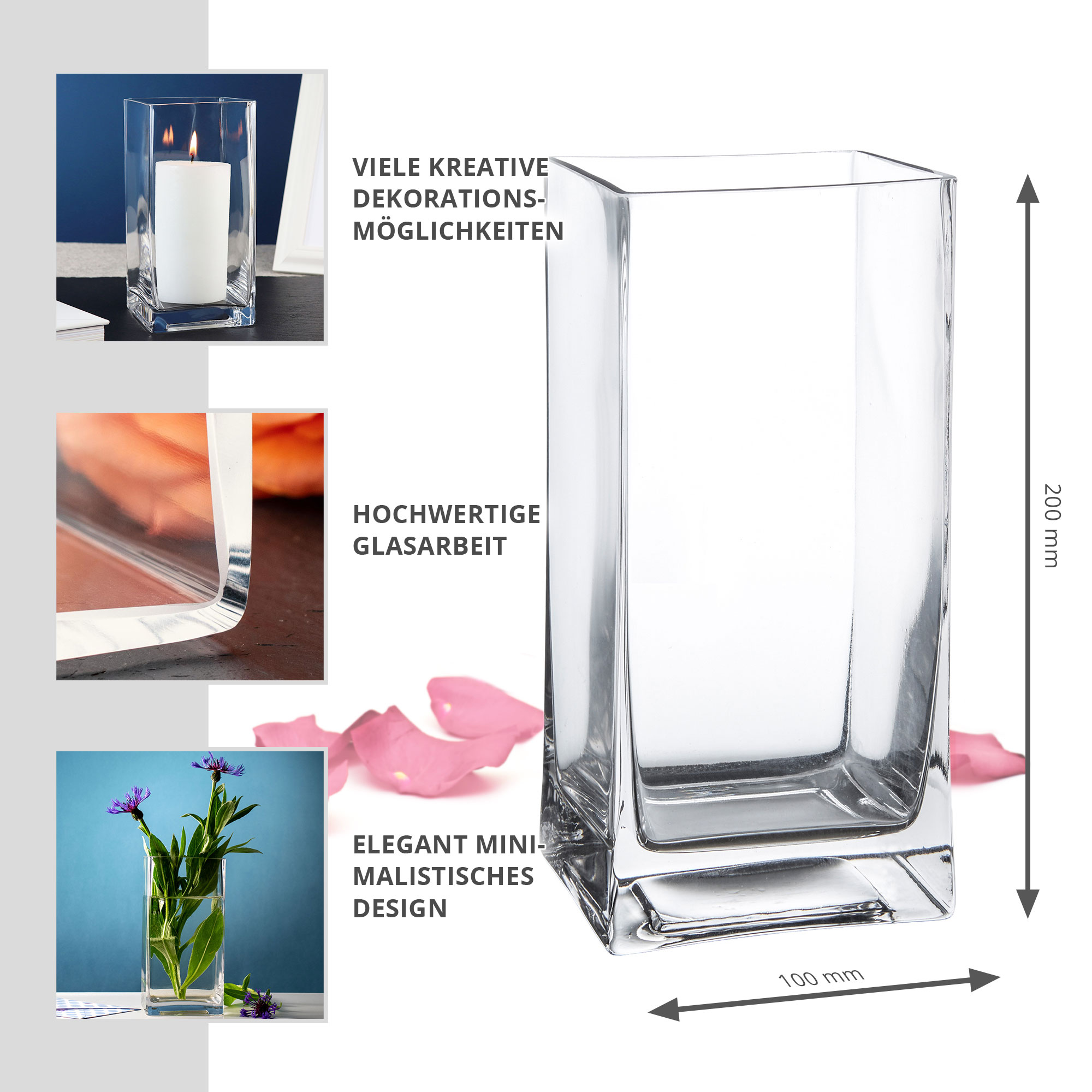 Eckige Vase - Glas Blumenvase 0006-0019-EU-0000 - 1