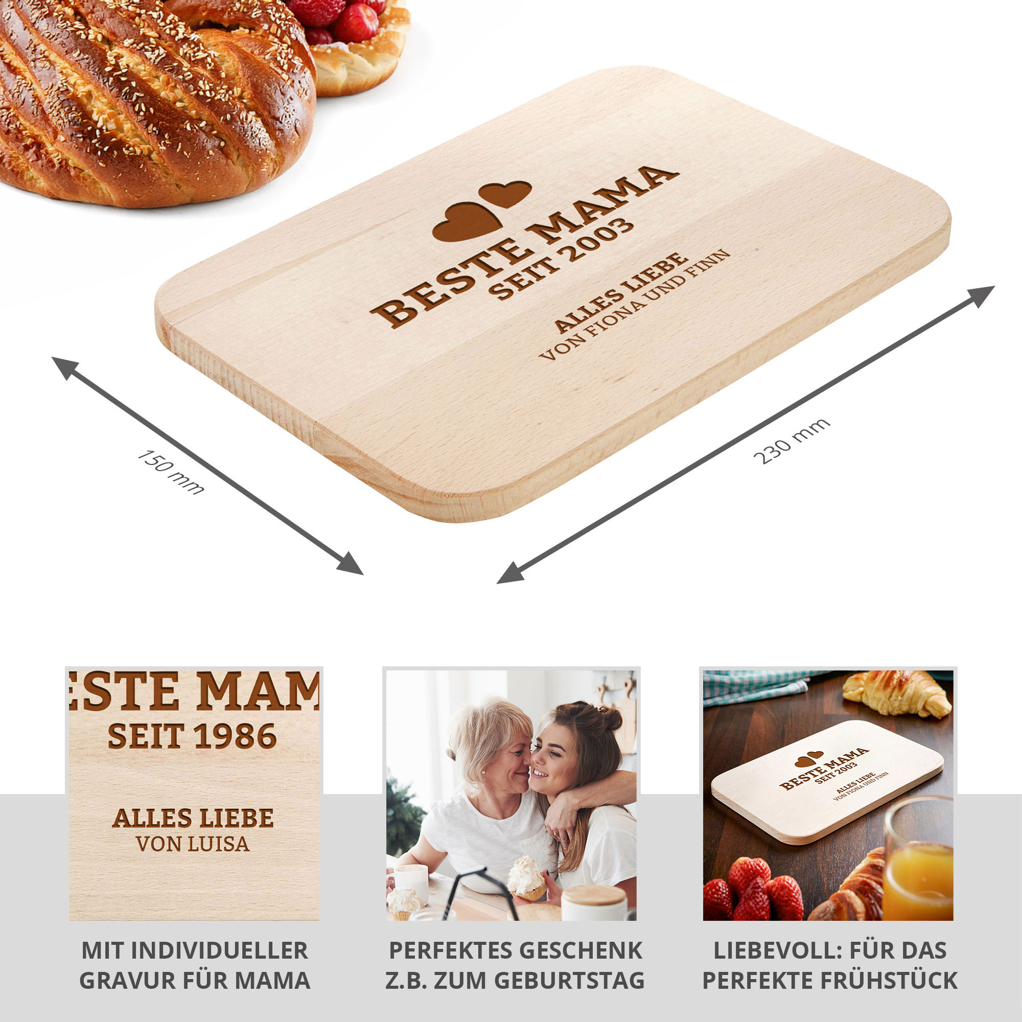 Graviertes Frühstücksbrettchen - Beste Mama von Herzen