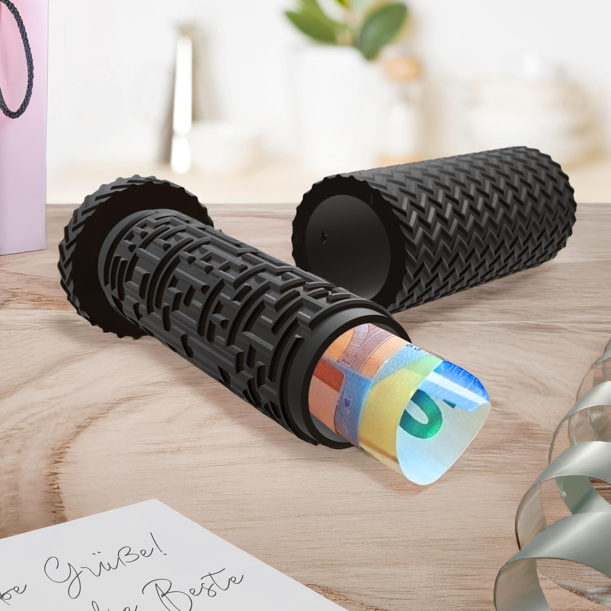 Labyrinthbox Röhre – Kniffelige Geschenkverpackung für Geld & Gutscheine - Schwarz