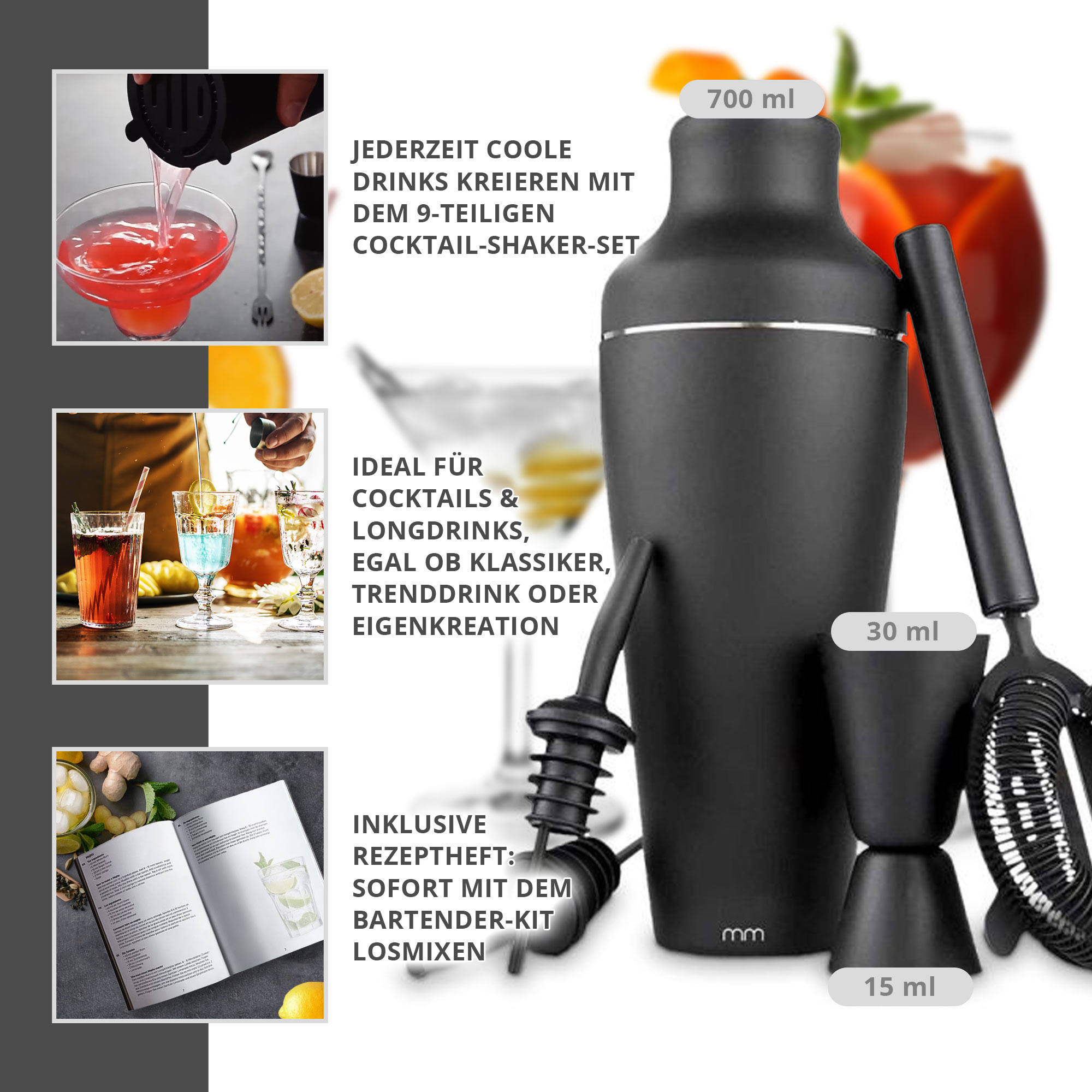 Cocktail Shaker Set - Matt Black