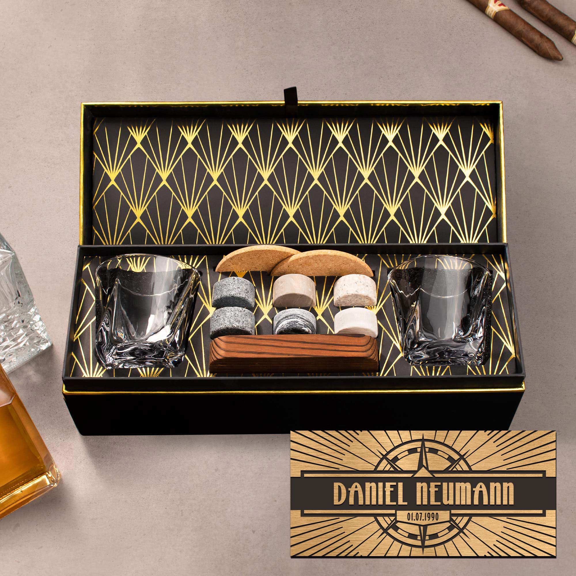 Whisky Set in edler Geschenkbox - Kompass Gravur 0021-0002-EU-0001