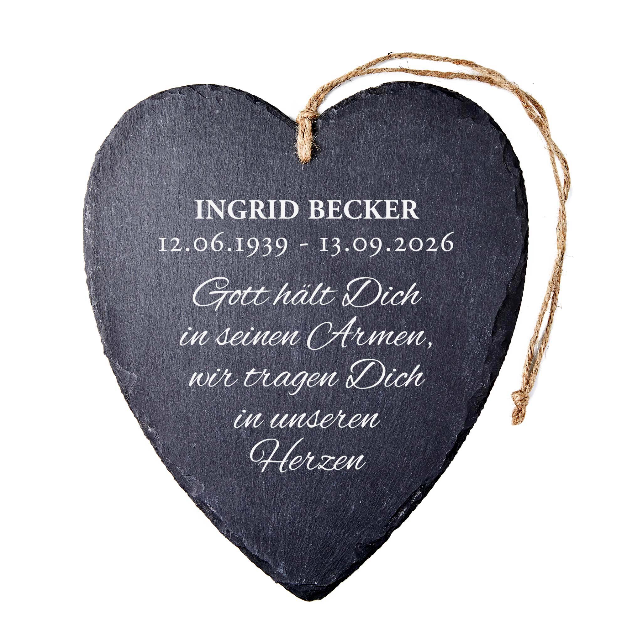 Schieferherz mit Gravur - Beileidsbekundung mit Personalisierung