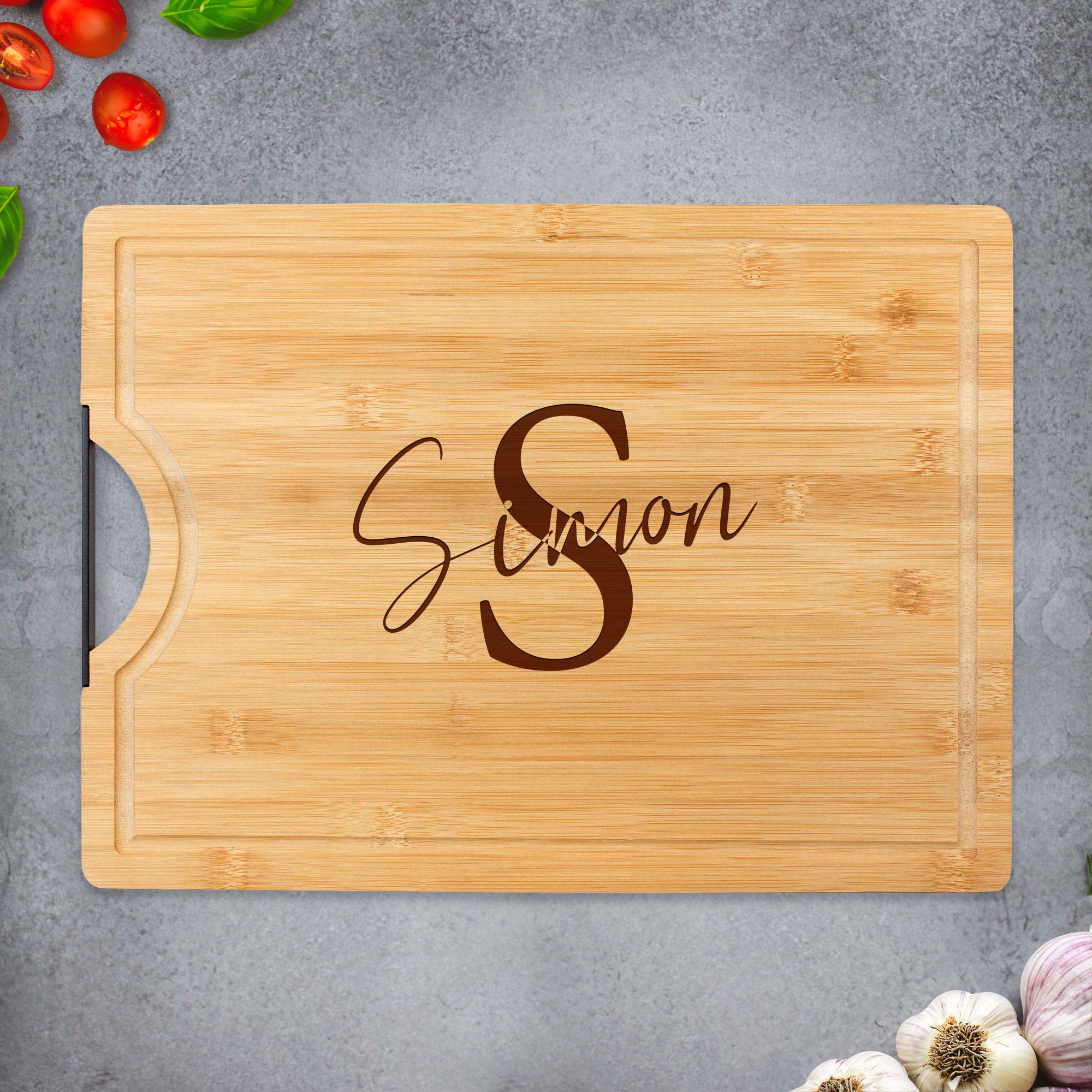 Bambusholz Schneidebrett mit Gravur - Initial Signatur