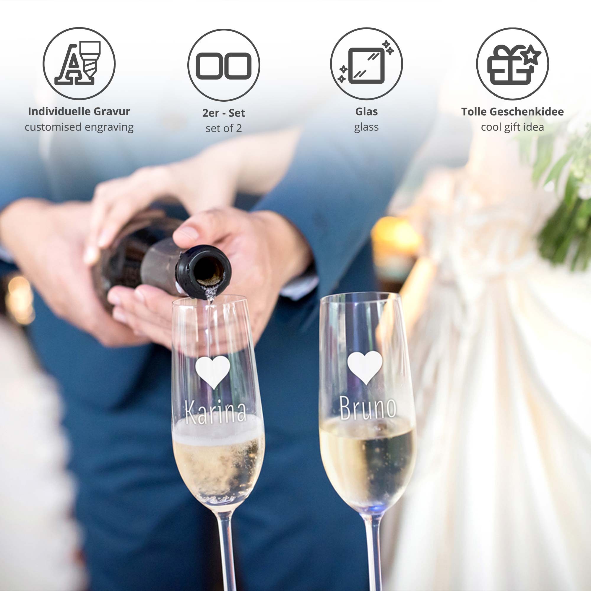 Sektgläser mit Herz Motiv - graviert