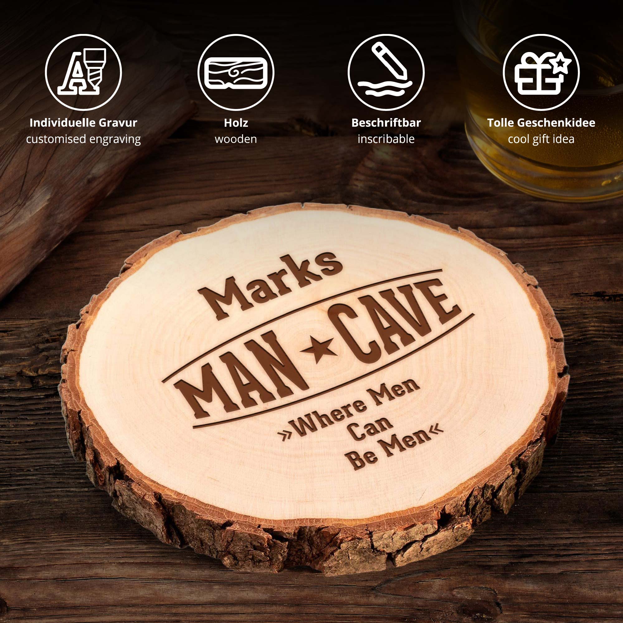 Baumscheibe mit Gravur - Man Cave