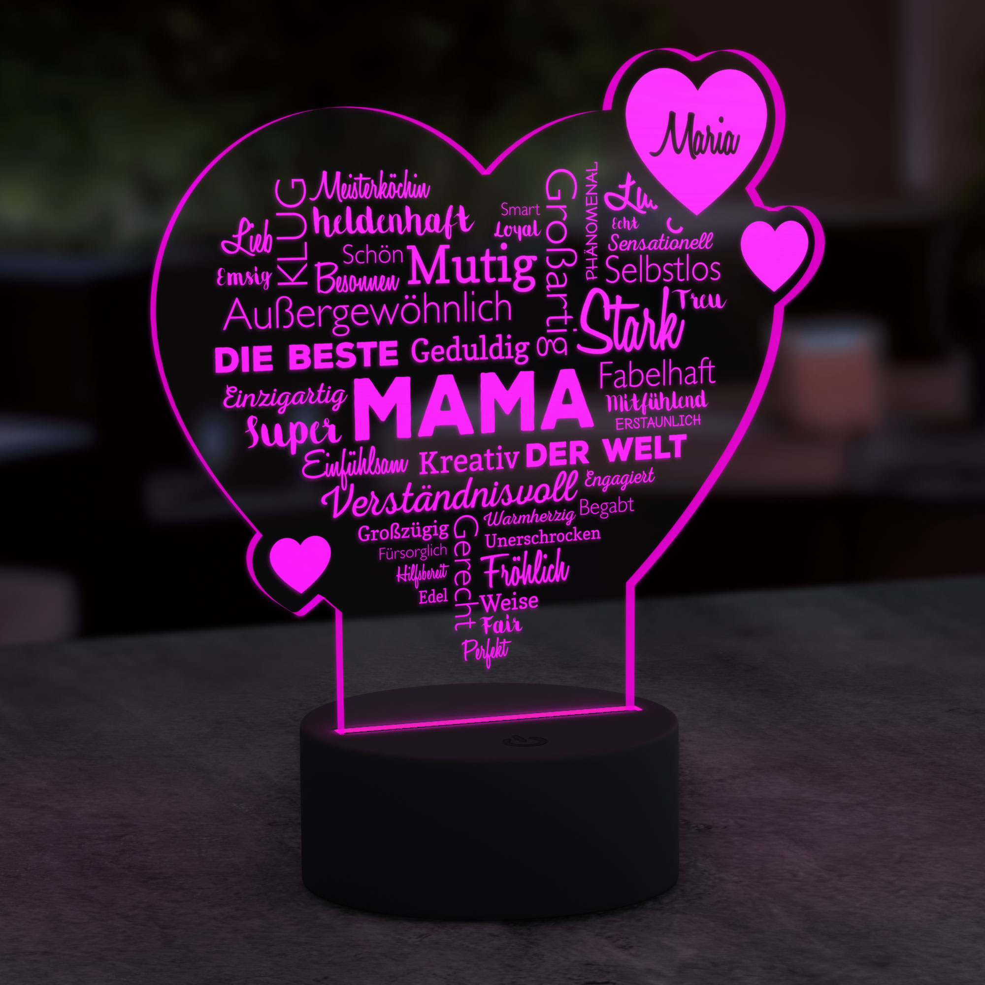 Acryl-LED Wortherz Mama - Personalisiert