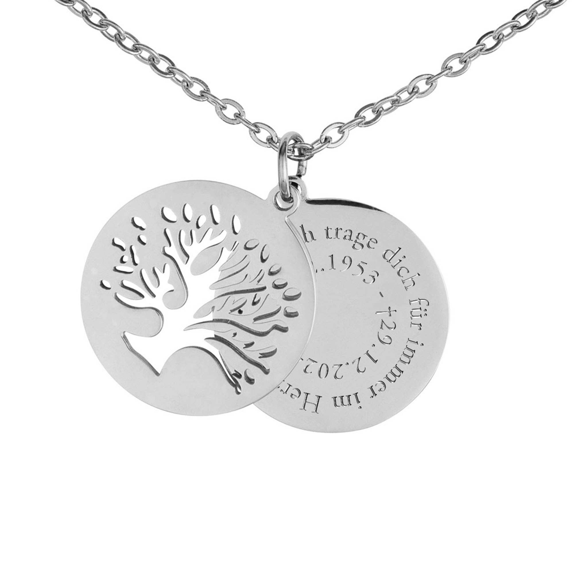 Personalisierte Kette Silber mit 2 Anhängern - Lebensbaum