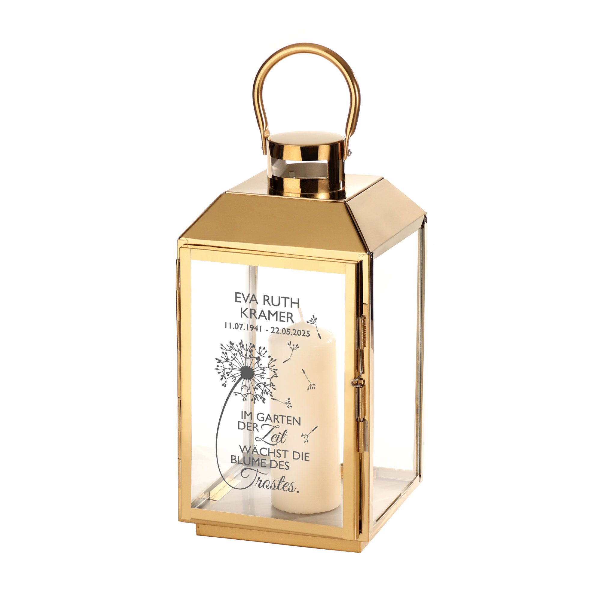 Gold Laterne mit Gravur - Trauerblume