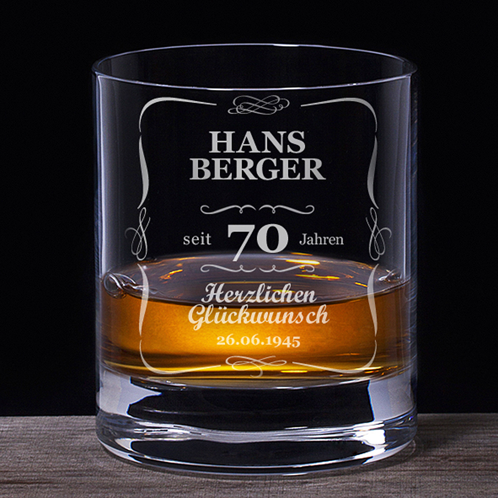 Whiskyglas 70. Geburtstag - klassisch 2219