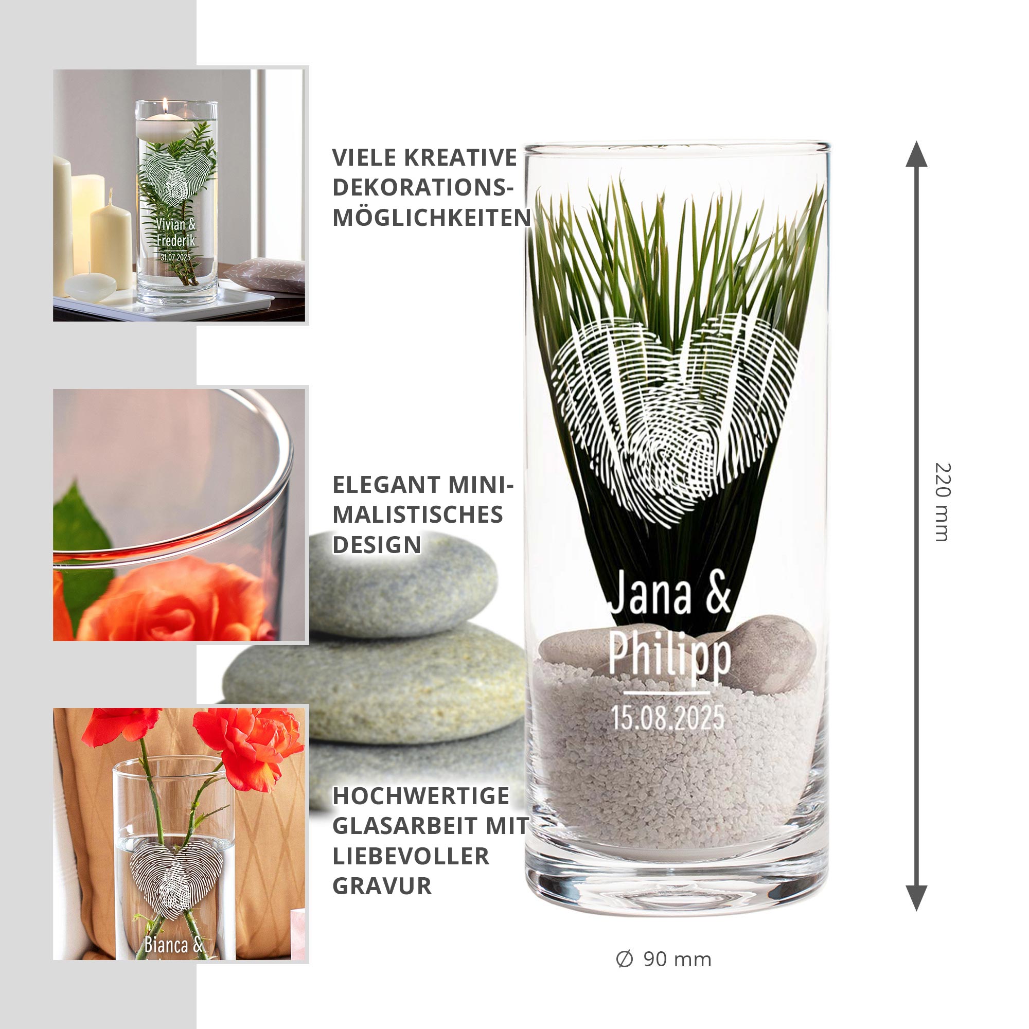 Runde Vase mit Gravur - Fingerabdruck Herz Runde Vase mit Gravur - Fingerabdruck Herz