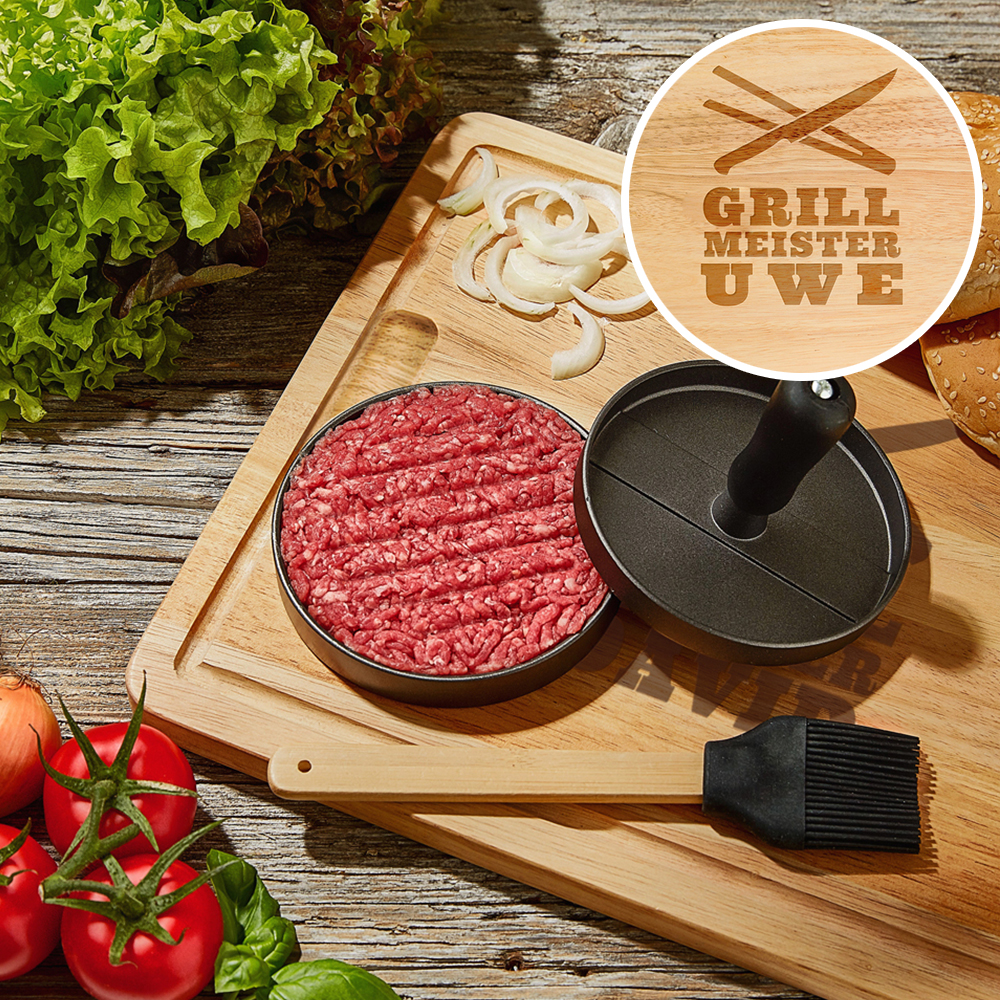 Burgerpresse mit Schneidebrett Grillset - Grillmeister 3563