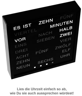 LED Uhr mit Wortanzeige - Wortuhr mit Schriftanzeige - Tischuhr mit Text