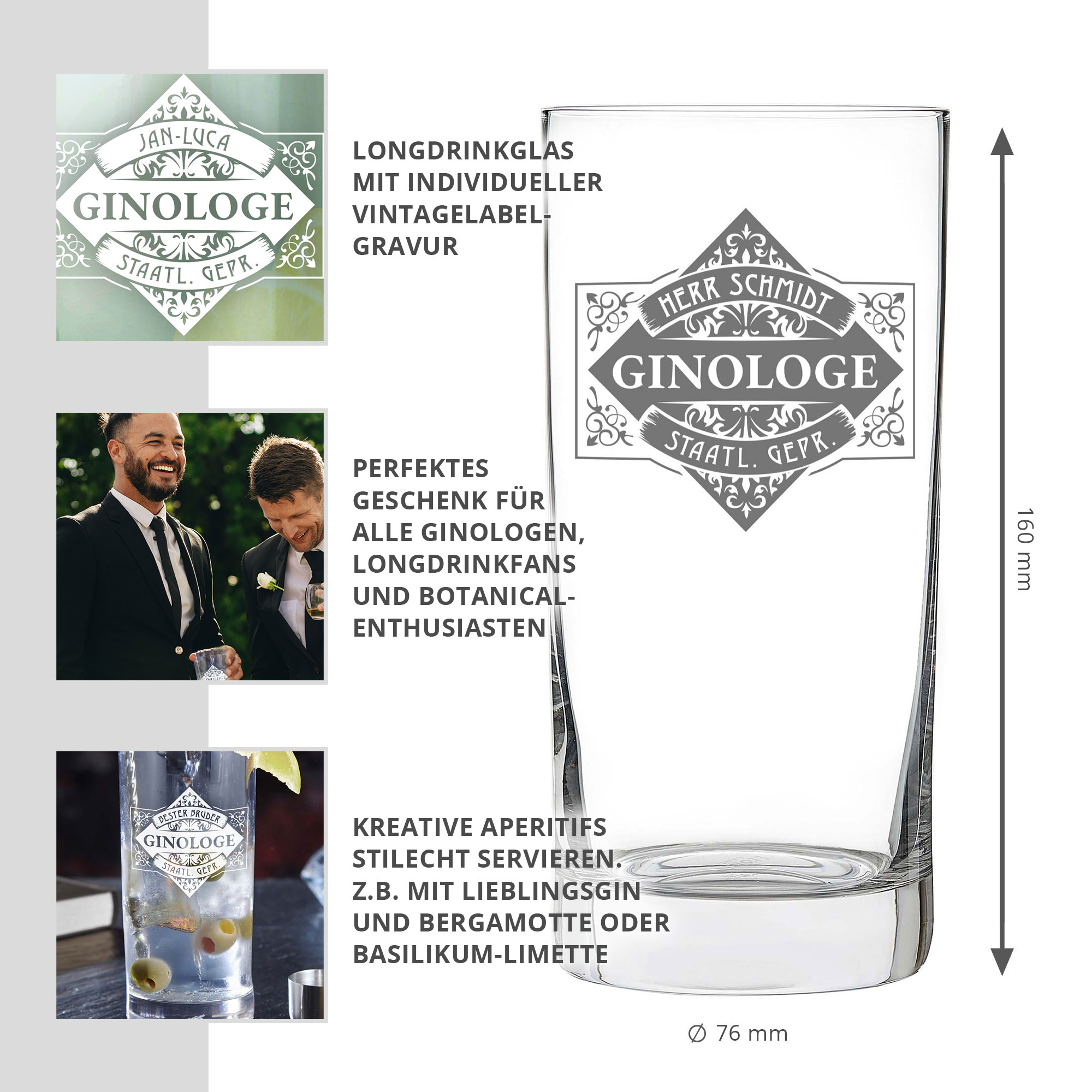 Cocktailglas mit Gravur - Ginologe