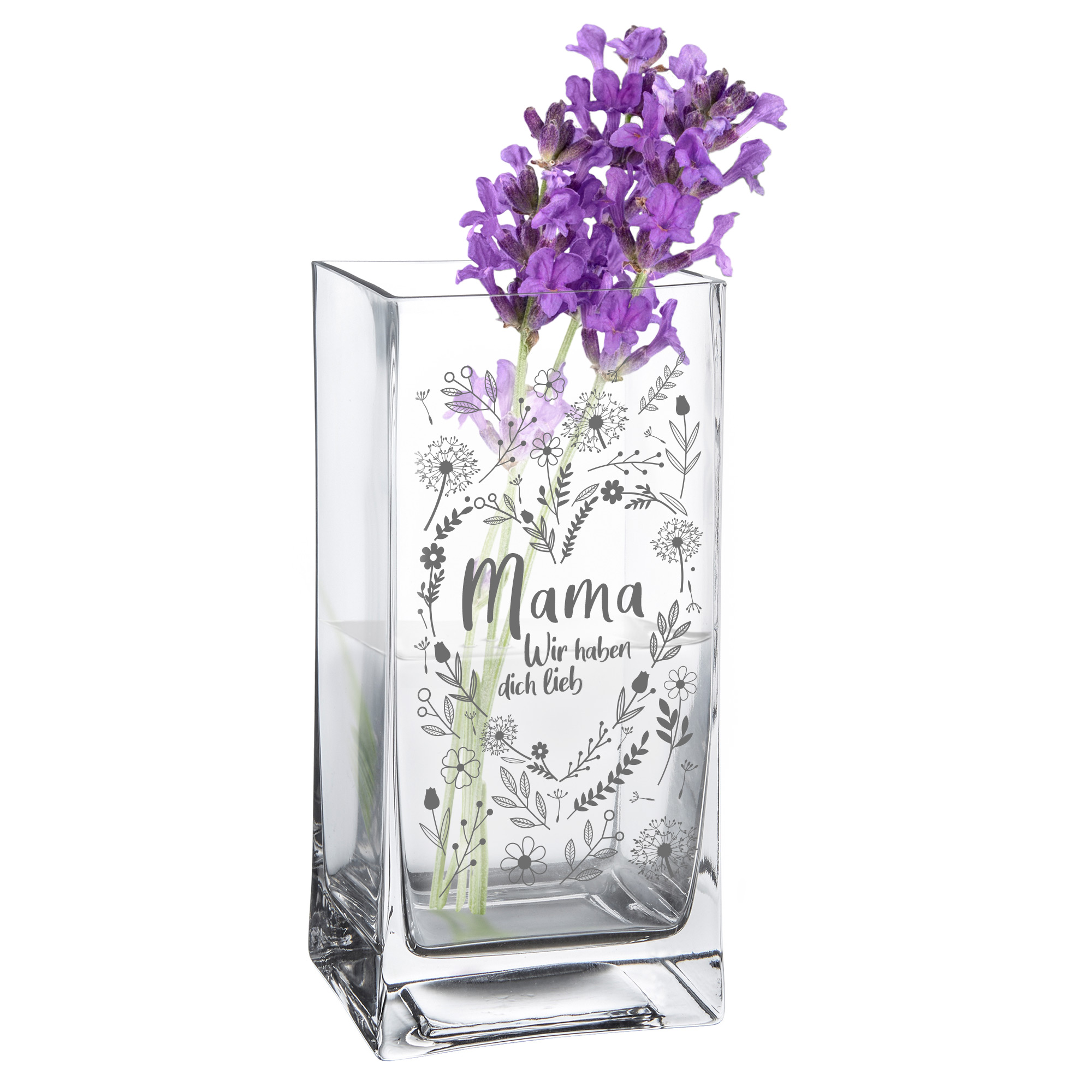 Eckige Vase - Blumenherz für Mama