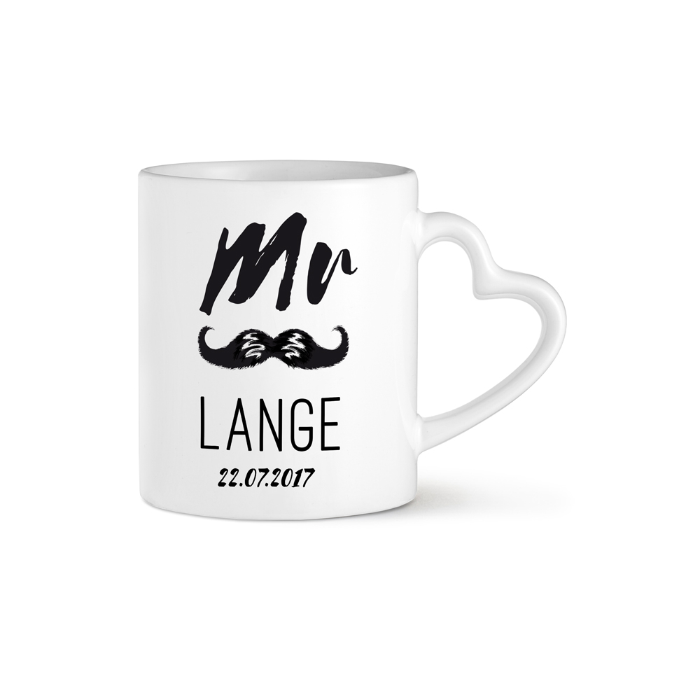 Personalisiertes Herz Henkeltasse Set - Mr and Mrs 3129 - 3