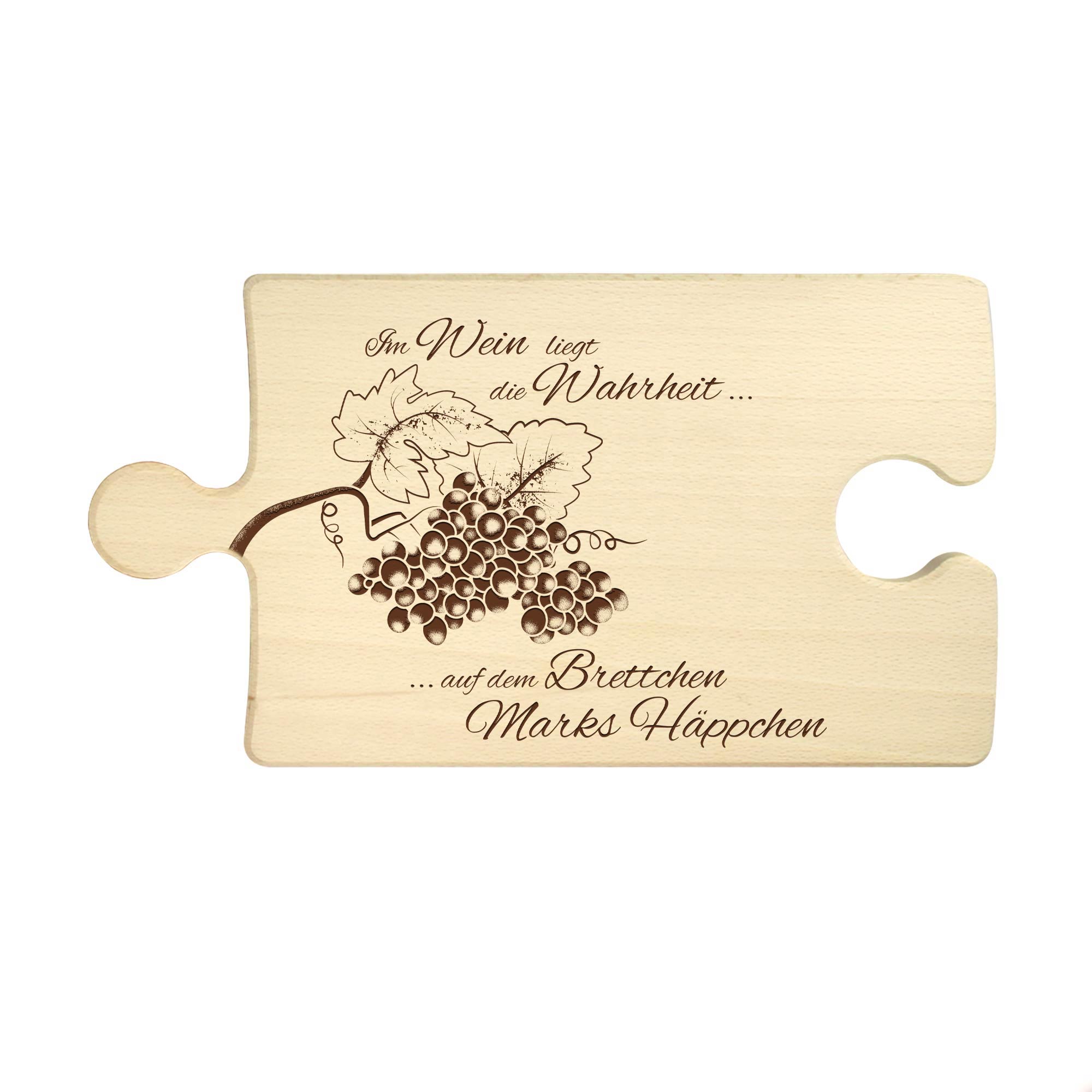 Weinhäppchen - Glas und Puzzle Brettchen personalisiert Weinhäppchen - Glas und Puzzle Brettchen personalisiert