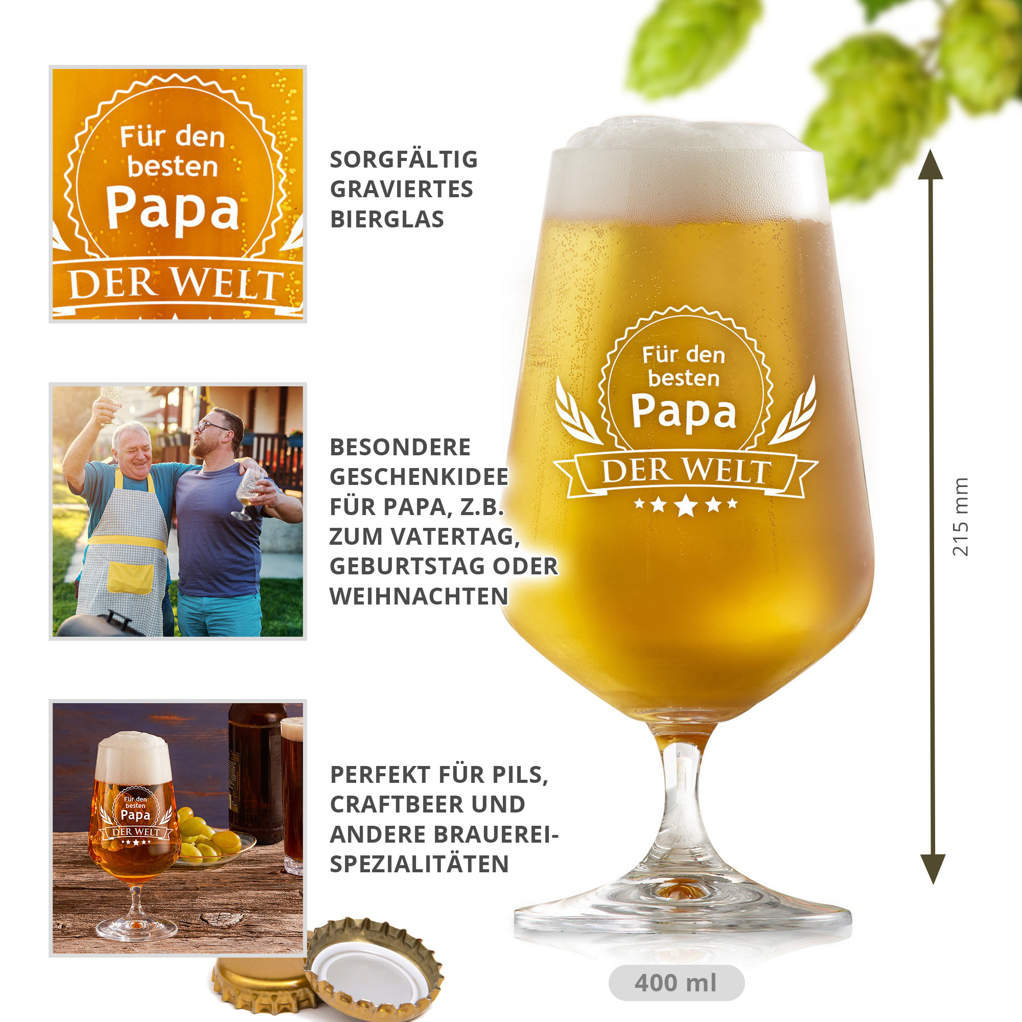 Bierglas - Bester Papa - Motiv 3 - Standard