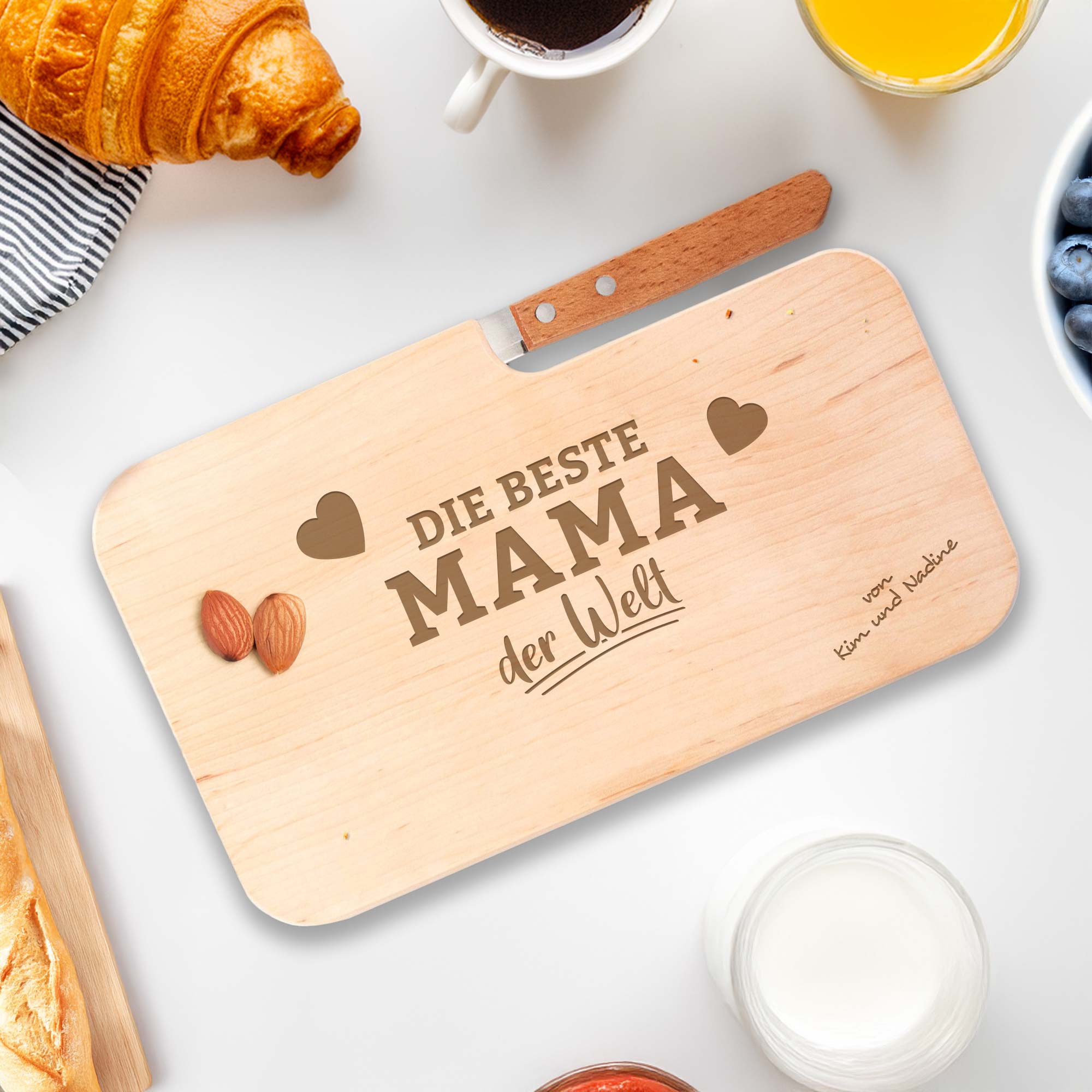 Frühstücksbrett mit Messer für Beste Mama - Name