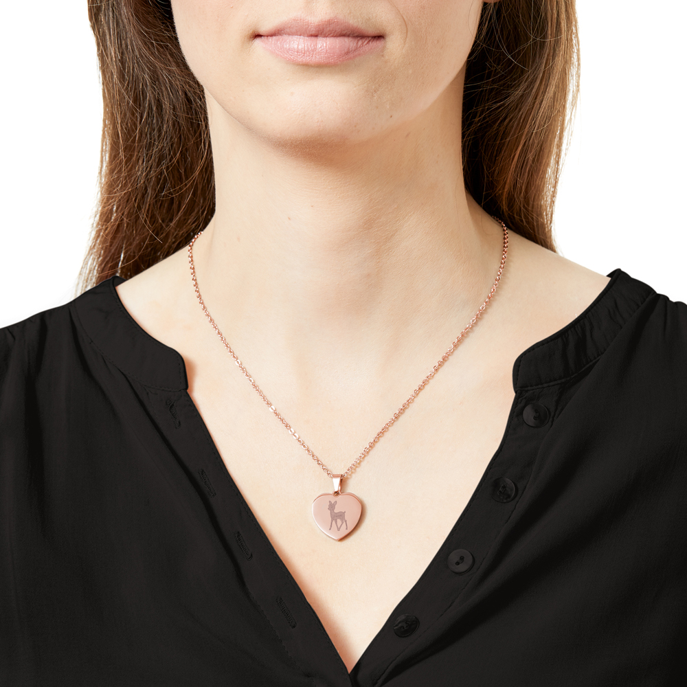 Herzanhänger Rosegold graviert mit Kette - Reh mit Name 3728 - 4