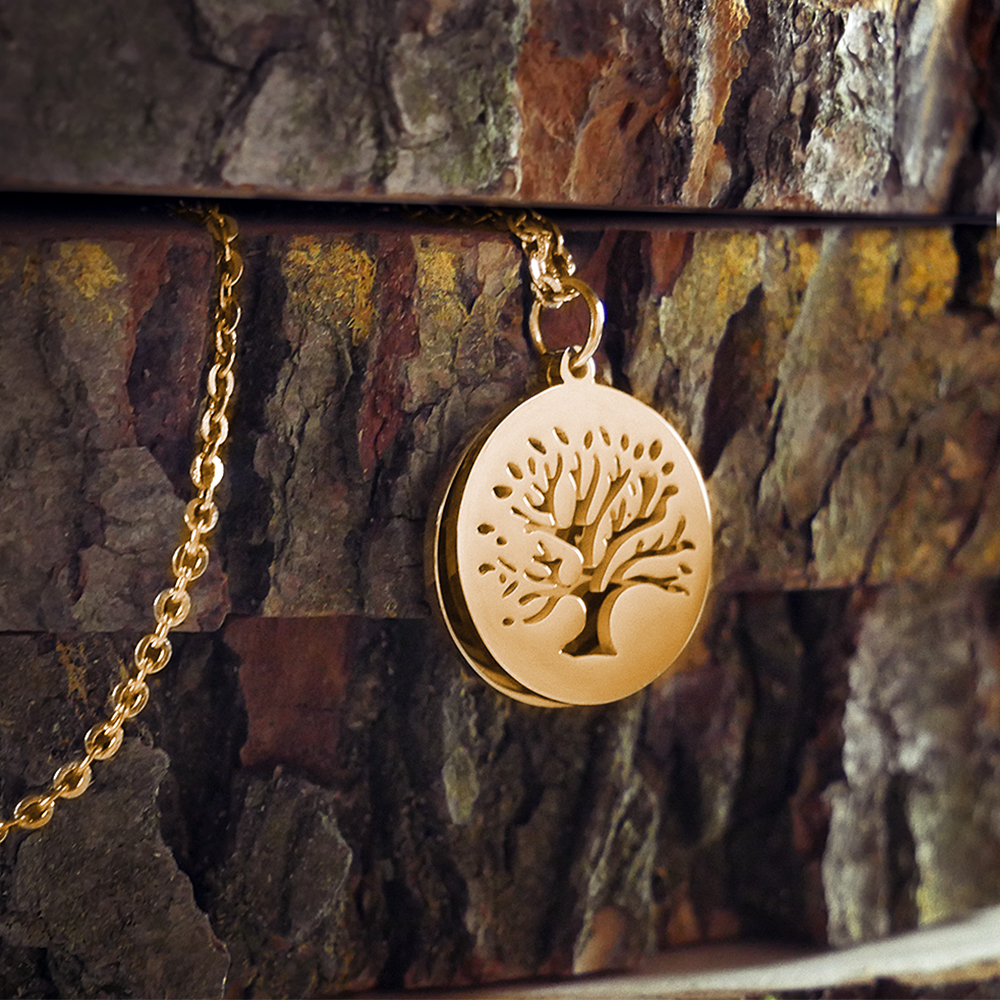Kette mit graviertem Baum Anhänger Gold - Namen 3695 - 2