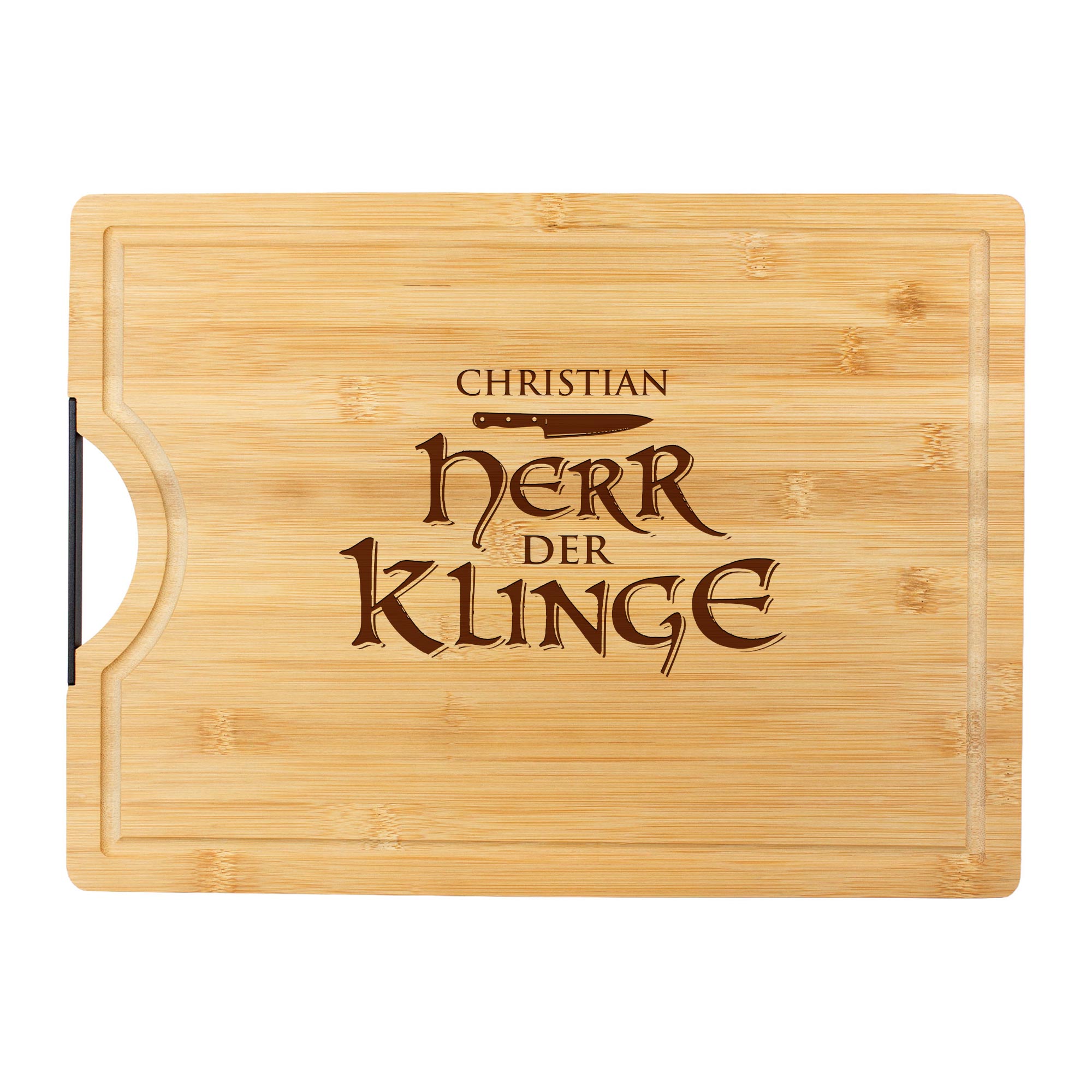 Bambusholz Schneidebrett mit Gravur - Herr der Klinge Bambusholz Schneidebrett mit Gravur - Herr der Klinge