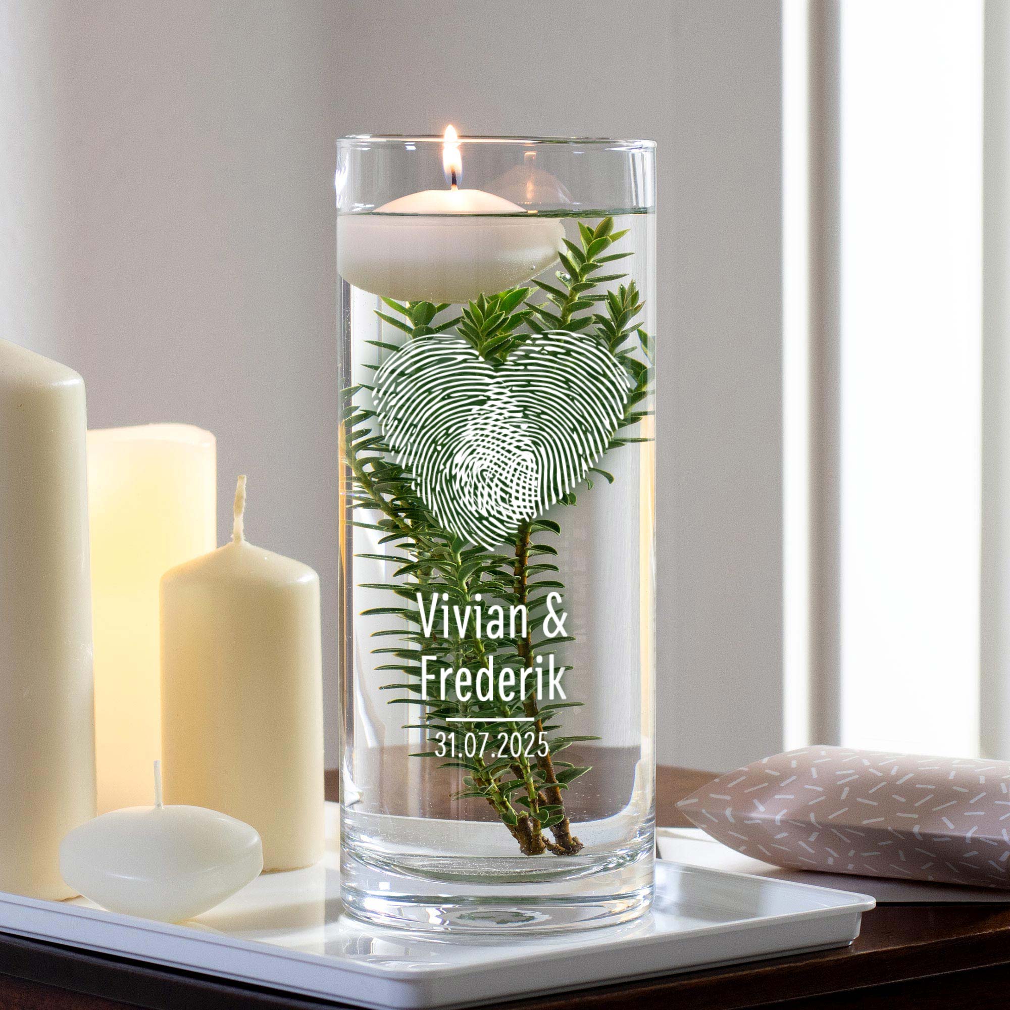 Runde Vase mit Gravur - Fingerabdruck Herz Runde Vase mit Gravur - Fingerabdruck Herz