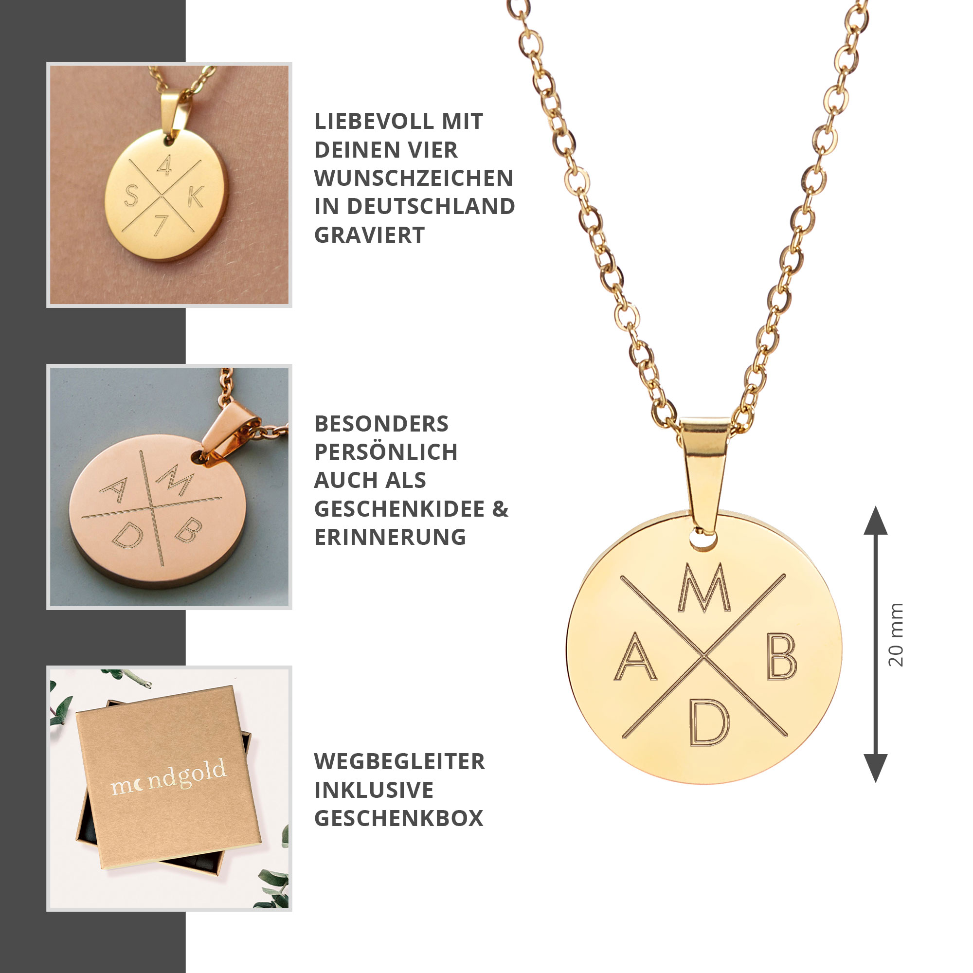 Kette Kreis M - Gold - 4 Initialen - Personalisiert