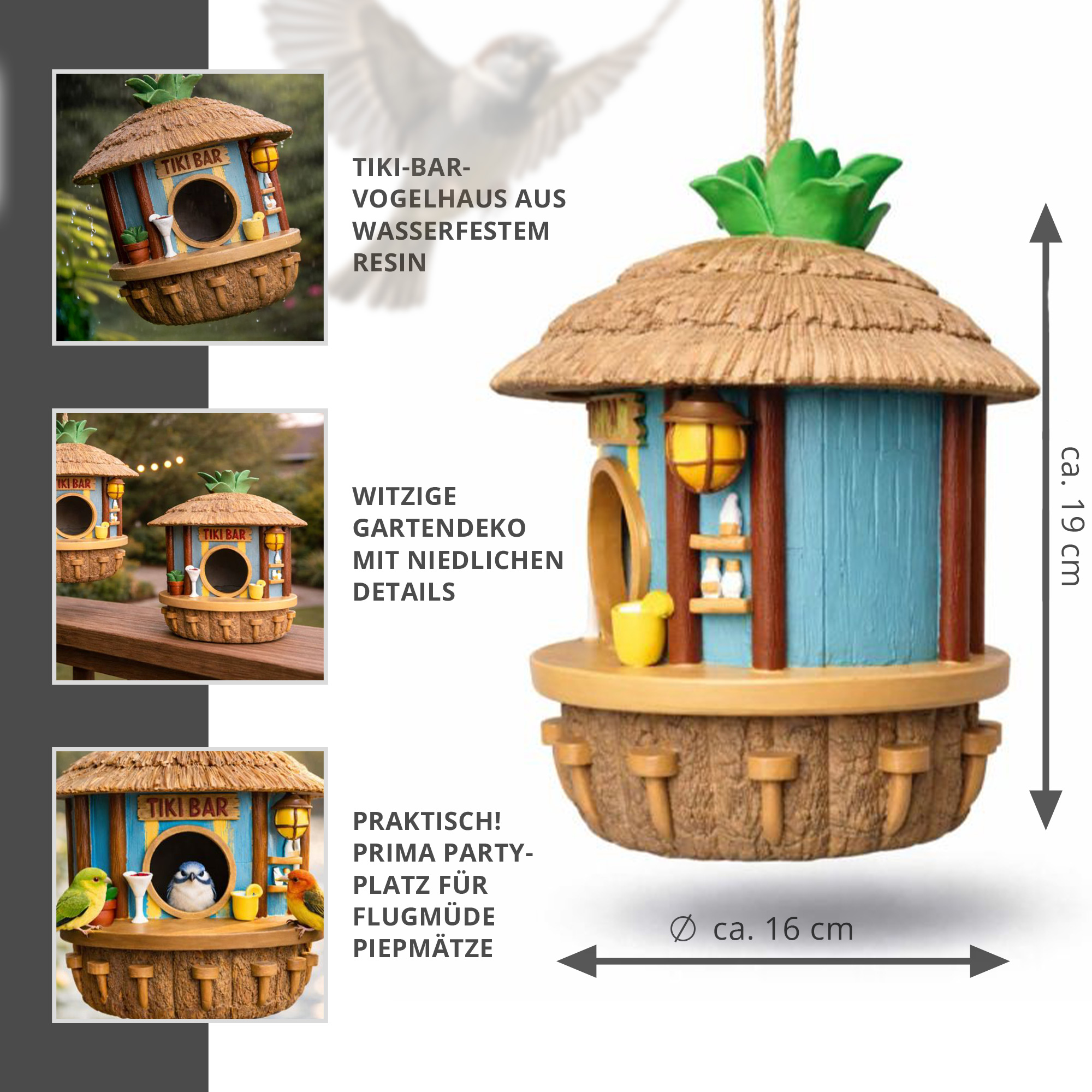 Tikibar Vogelhaus - Nistkasten & Futterhaus für Vögel