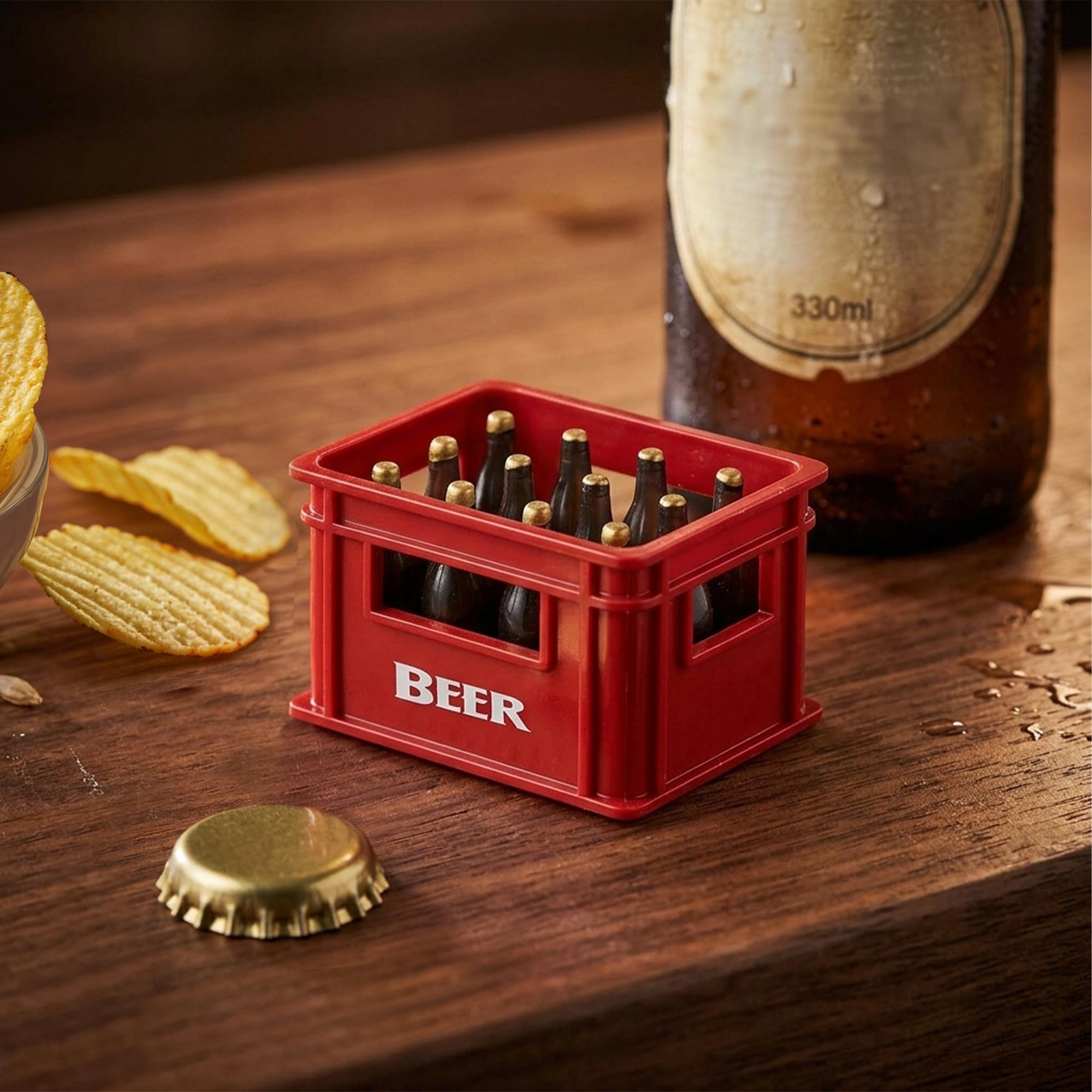 Flaschenöffner Bierkasten - Bieröffner mit Magnet Rot