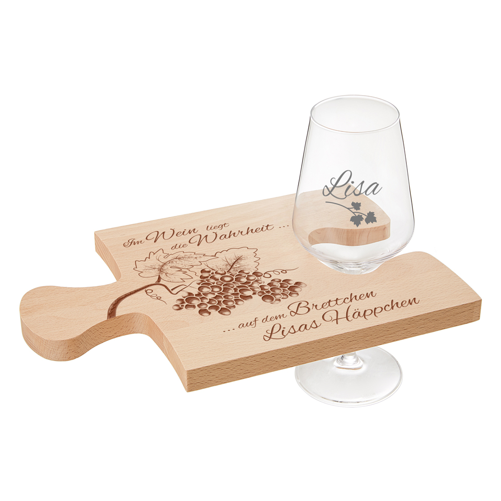 Weinhäppchen - Glas und Brettchen personalisiert 3295 - 6