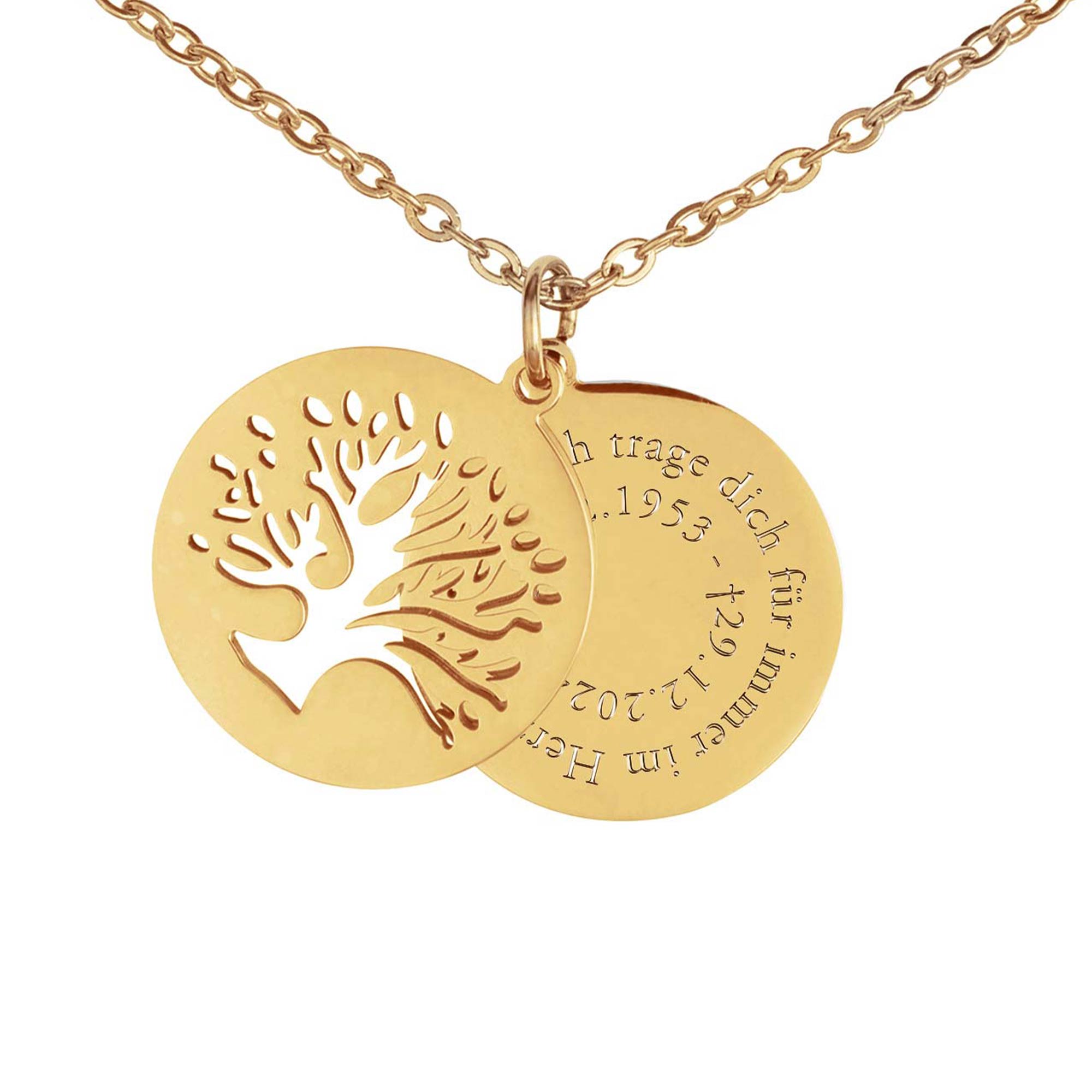 Personalisierte Kette Gold mit 2 Anhängern - Lebensbaum