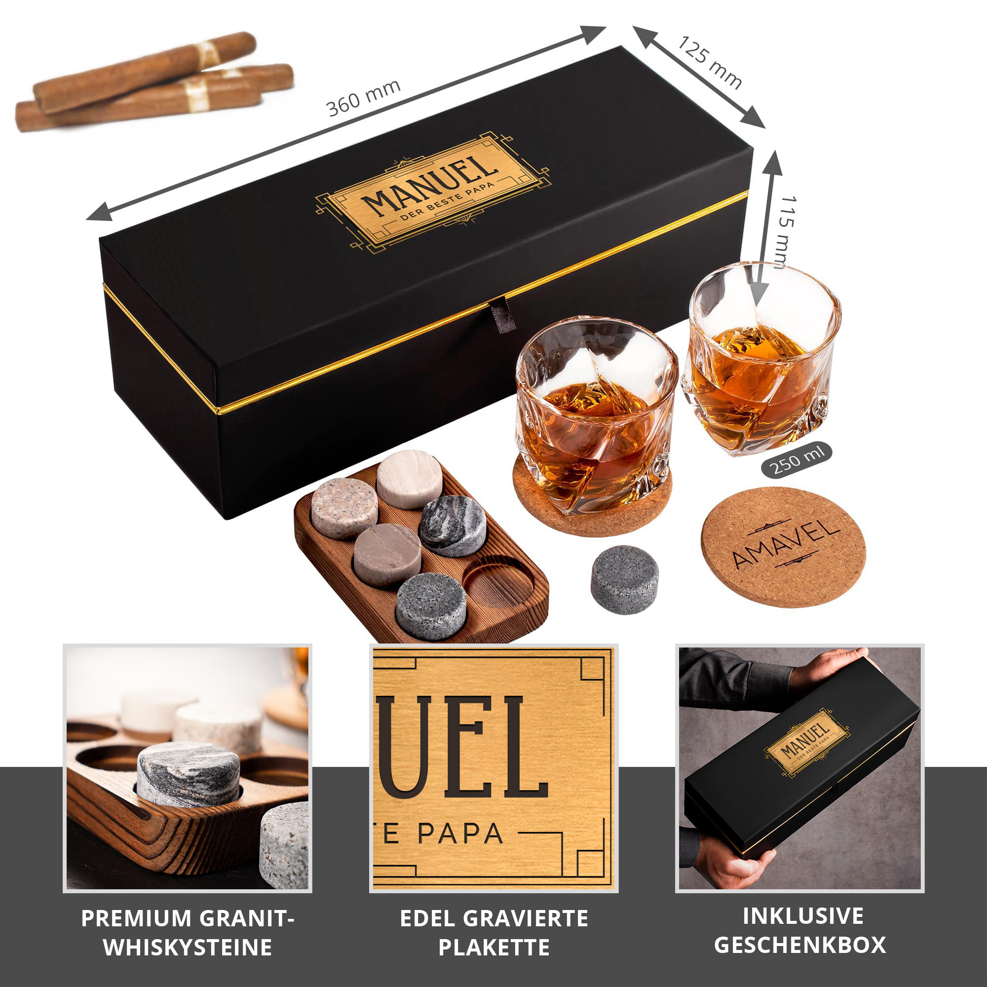 Whisky Geschenkset Deluxe personalisiert - Bester Papa