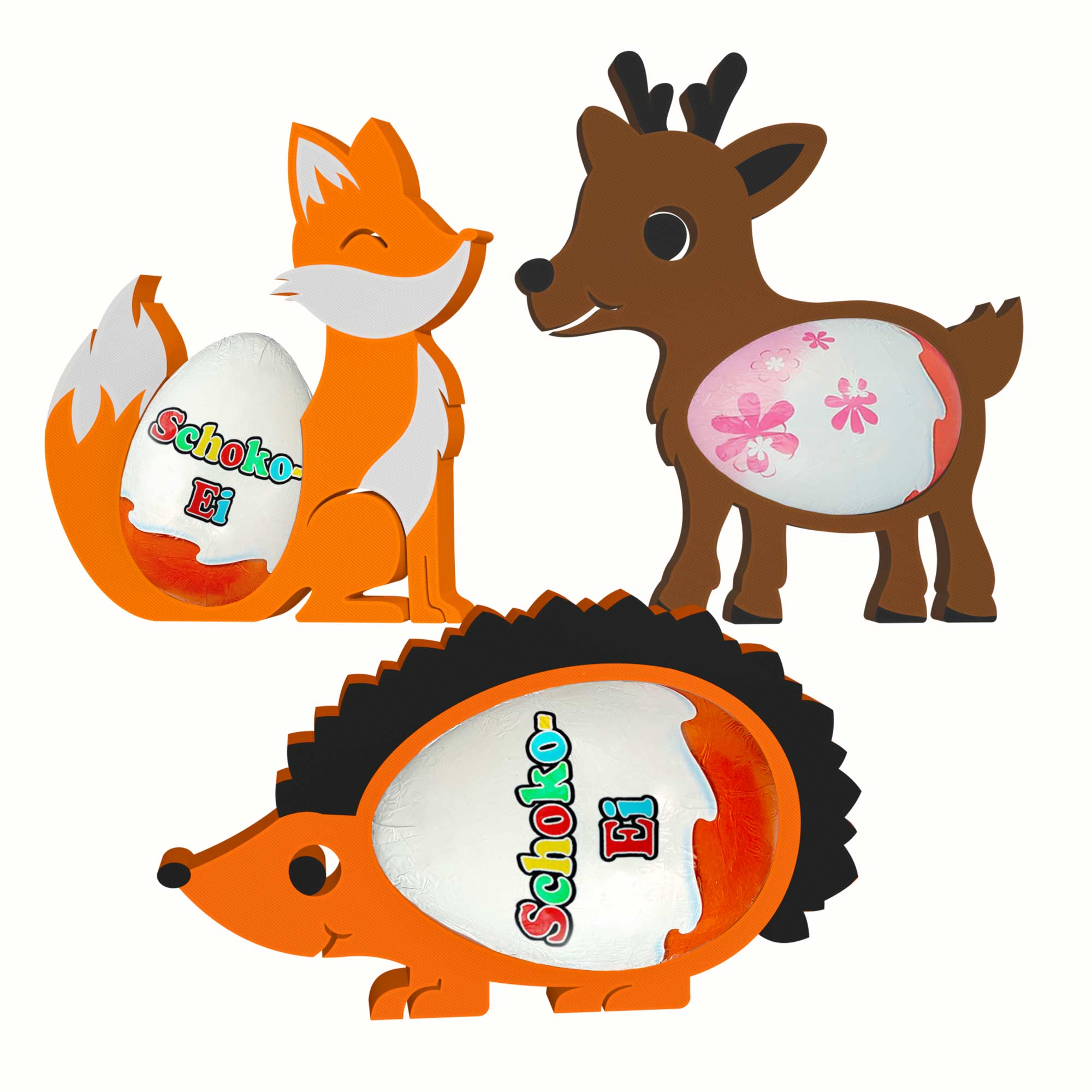 Waldtiere Ü-Ei Halter Bunt - 3er Set Waldtiere Ü-Ei Halter Bunt - 3er Set