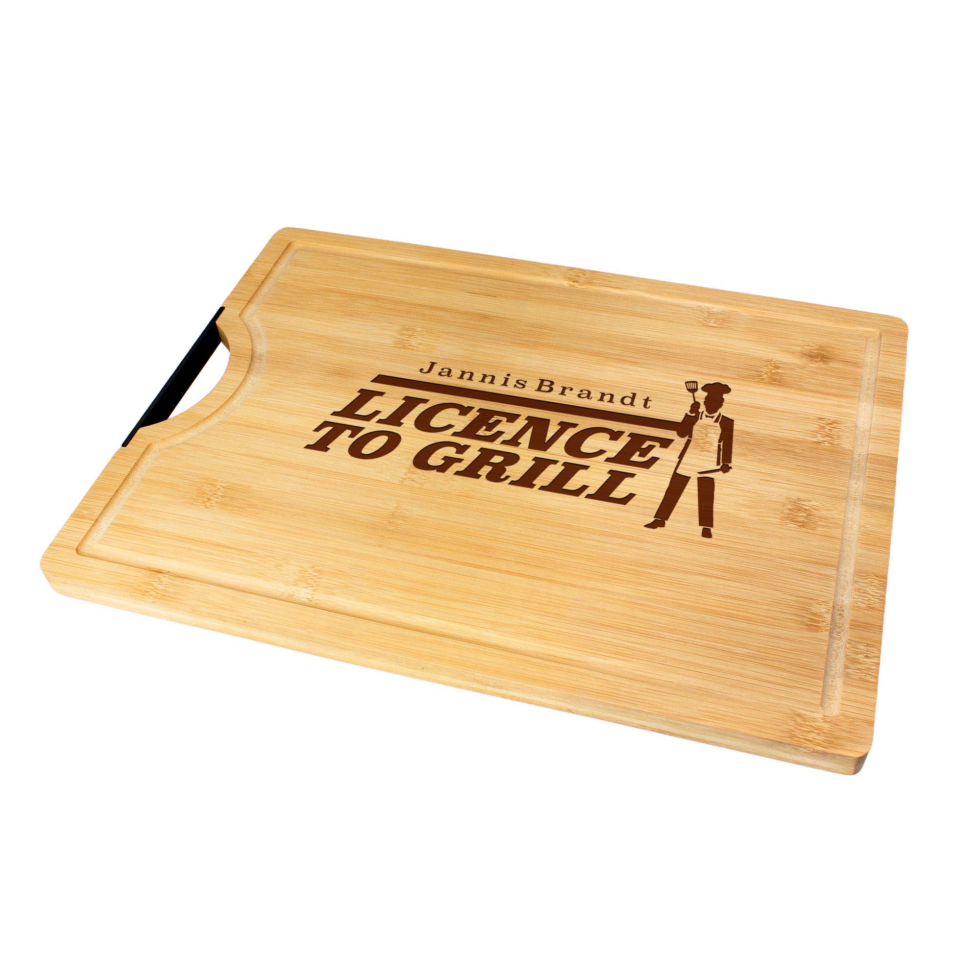 Bambusholz Schneidebrett mit Gravur - Licence to Grill Bambusholz Schneidebrett mit Gravur - Licence to Grill