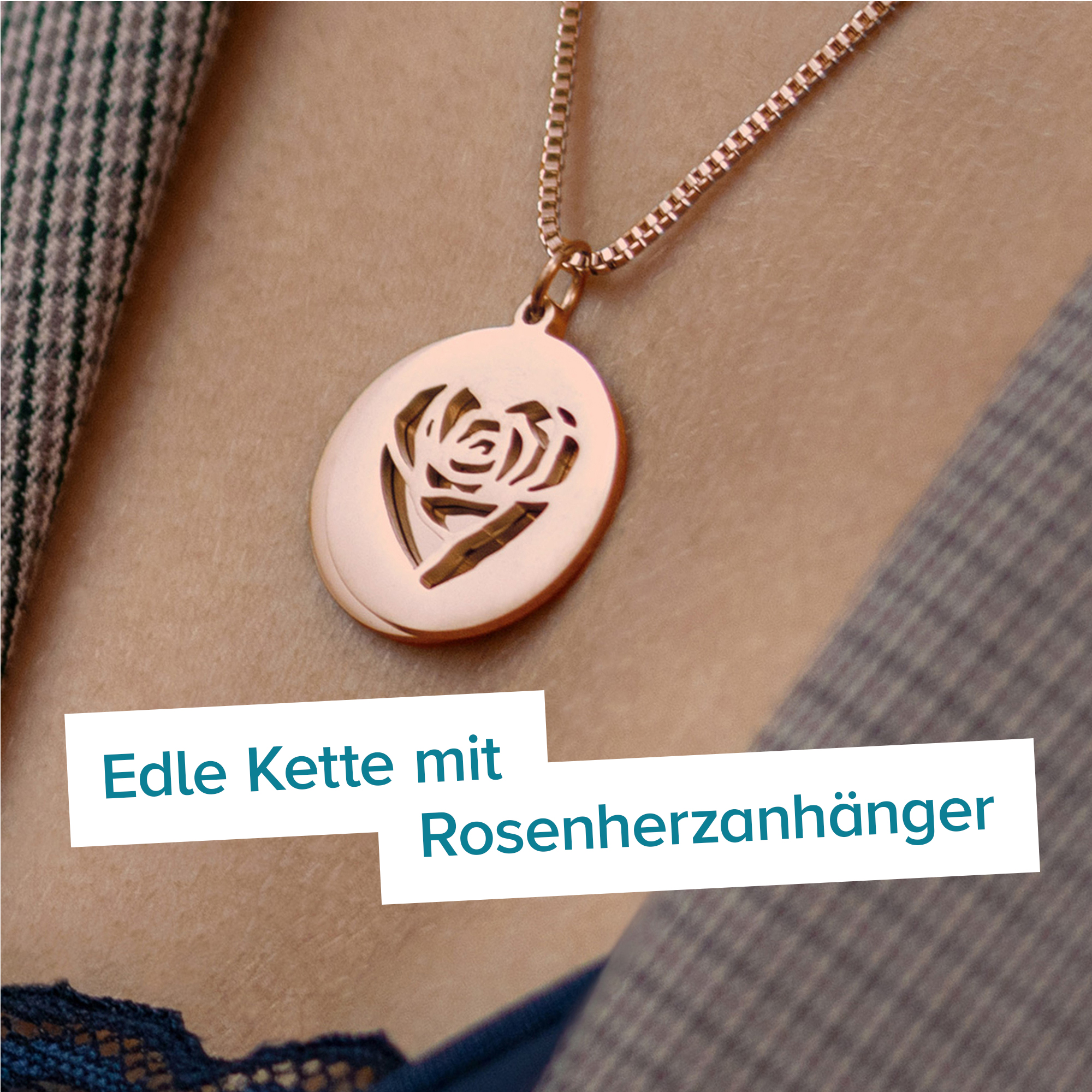 Runder Kettenanhänger Rosegold - Rosenherz und Namen 4057 - 6