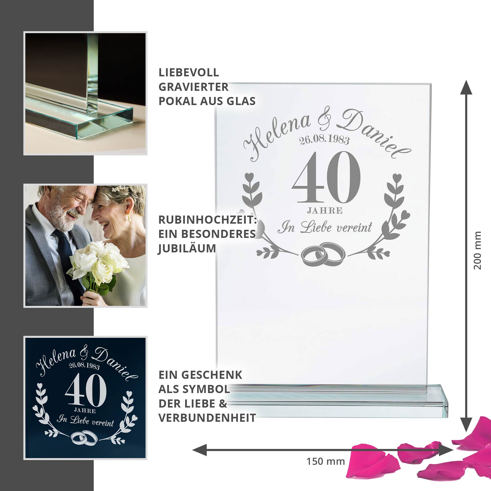 Glaspokal - Rubinhochzeit - Personalisiert