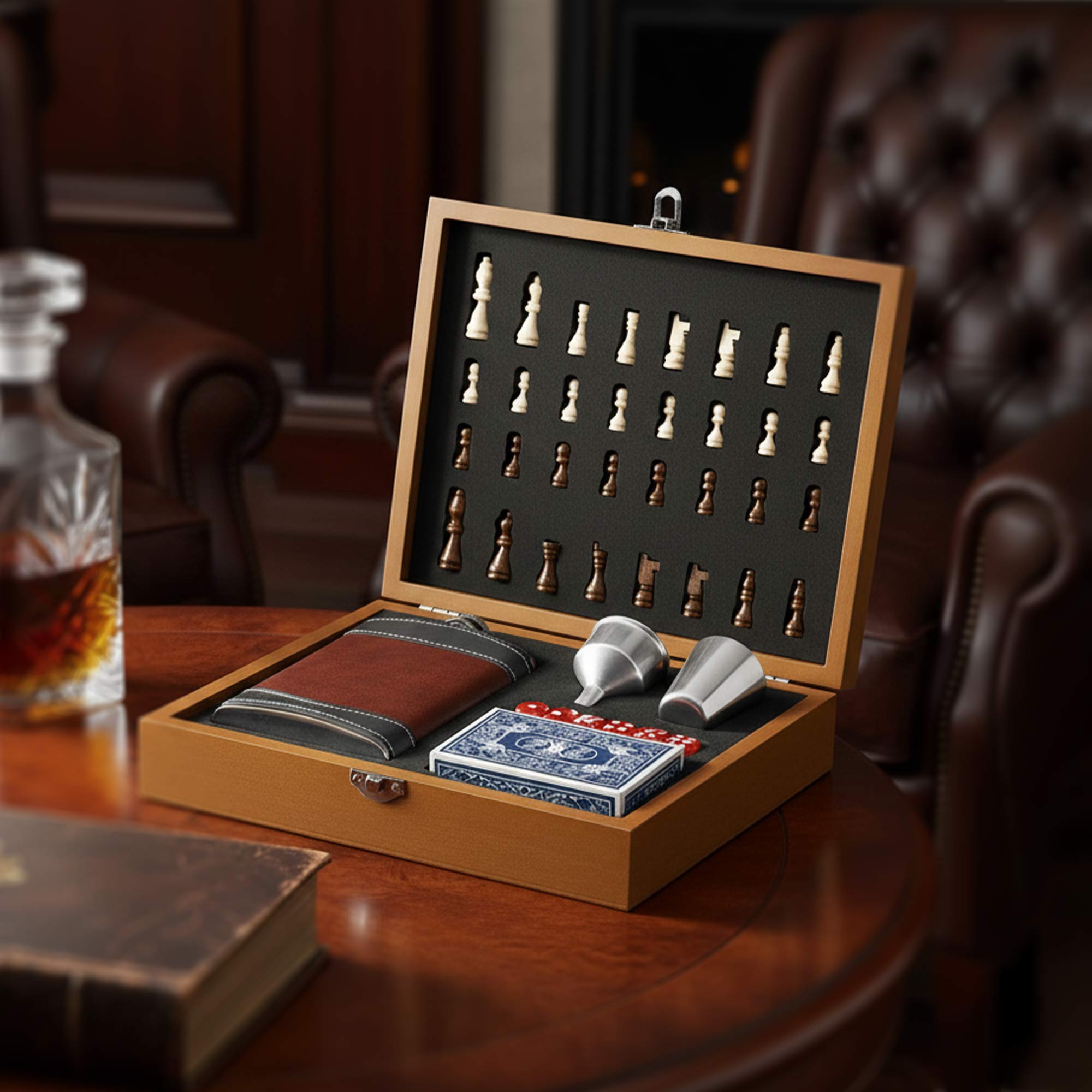 Flachmann Set in Geschenkbox mit 3 Spielen