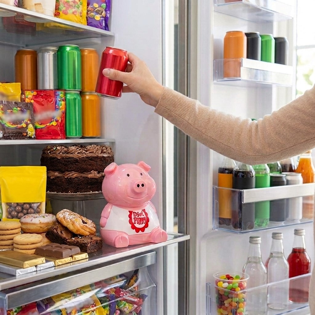 Diät Schweinchen für Kühlschrank - grunzender Scherzartikel Diät Schweinchen für Kühlschrank - grunzender Scherzartikel
