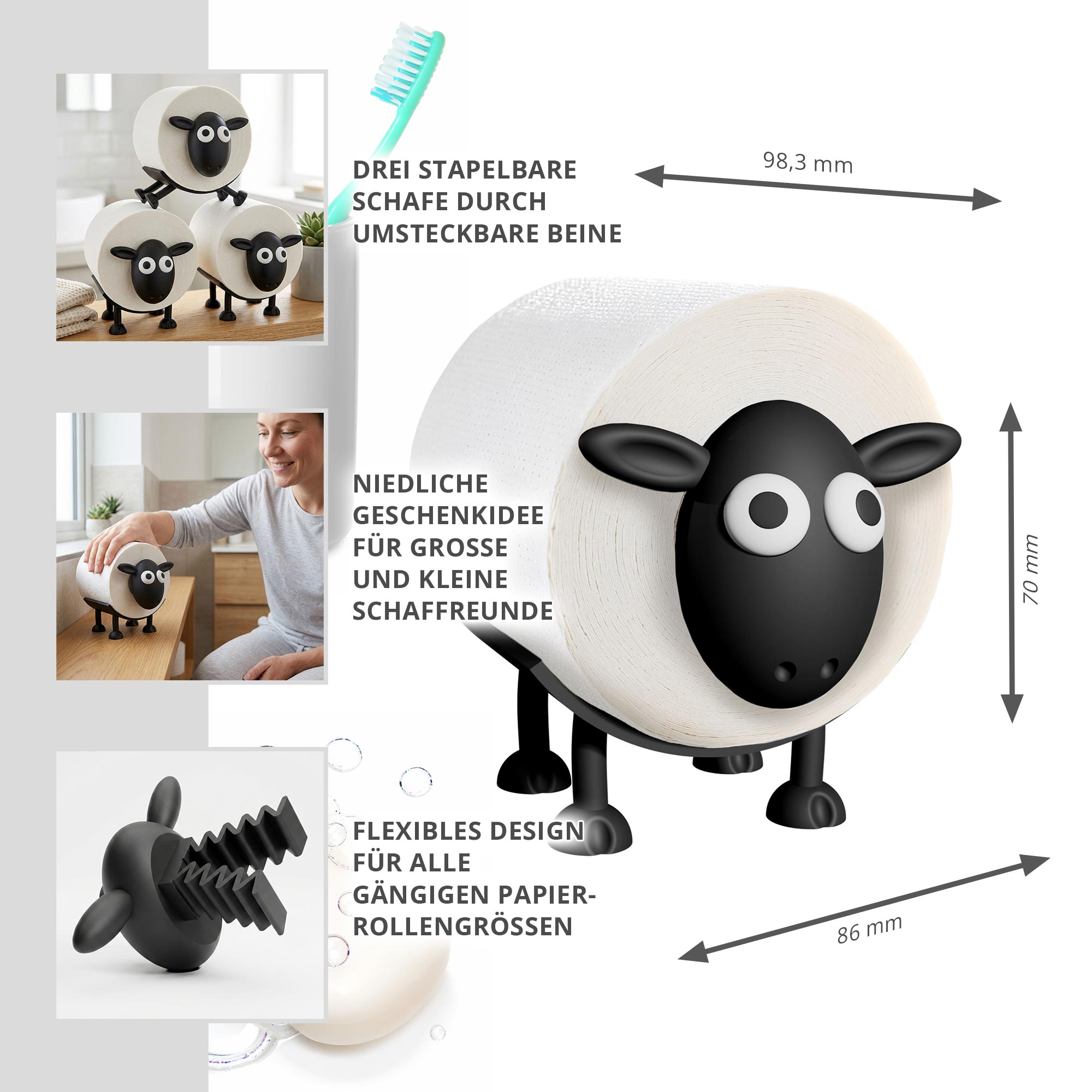 3er Set Schaf Toilettenpapierhalter - Lustige Badezimmer Deko