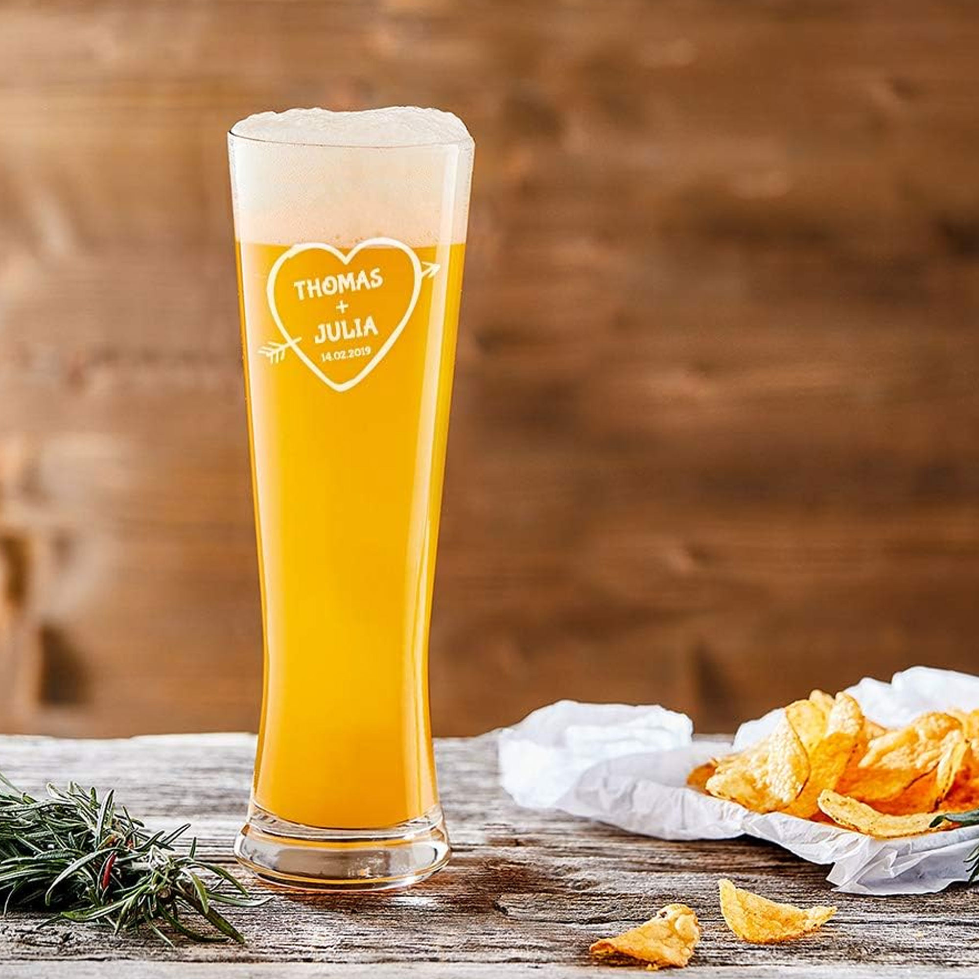 Weizenglas mit Gravur - Amors Pfeil