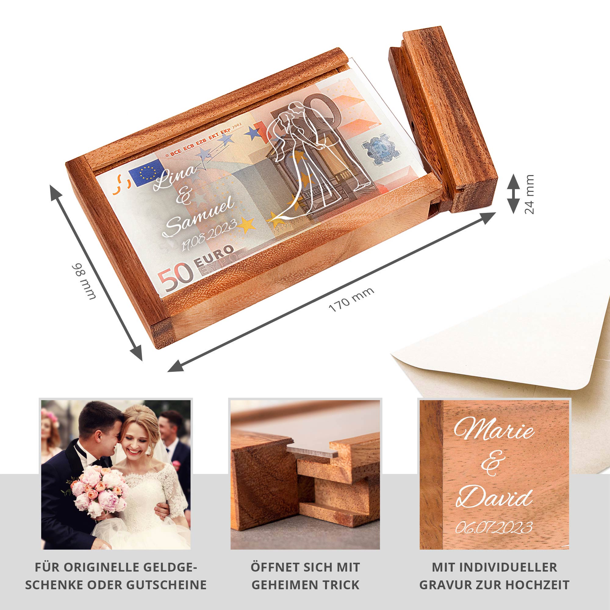 Magische Geldgeschenkbox mit Gravur - Silhouette