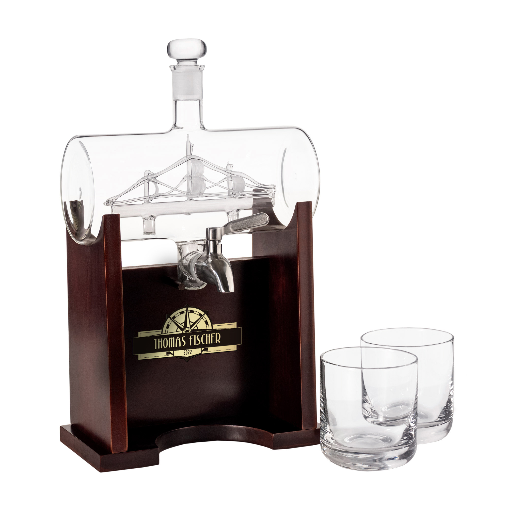 Whisky Set mit Gravur - Fass Karaffe mit 2 Gläsern Whisky Set mit Gravur - Fass Karaffe mit 2 Gläsern